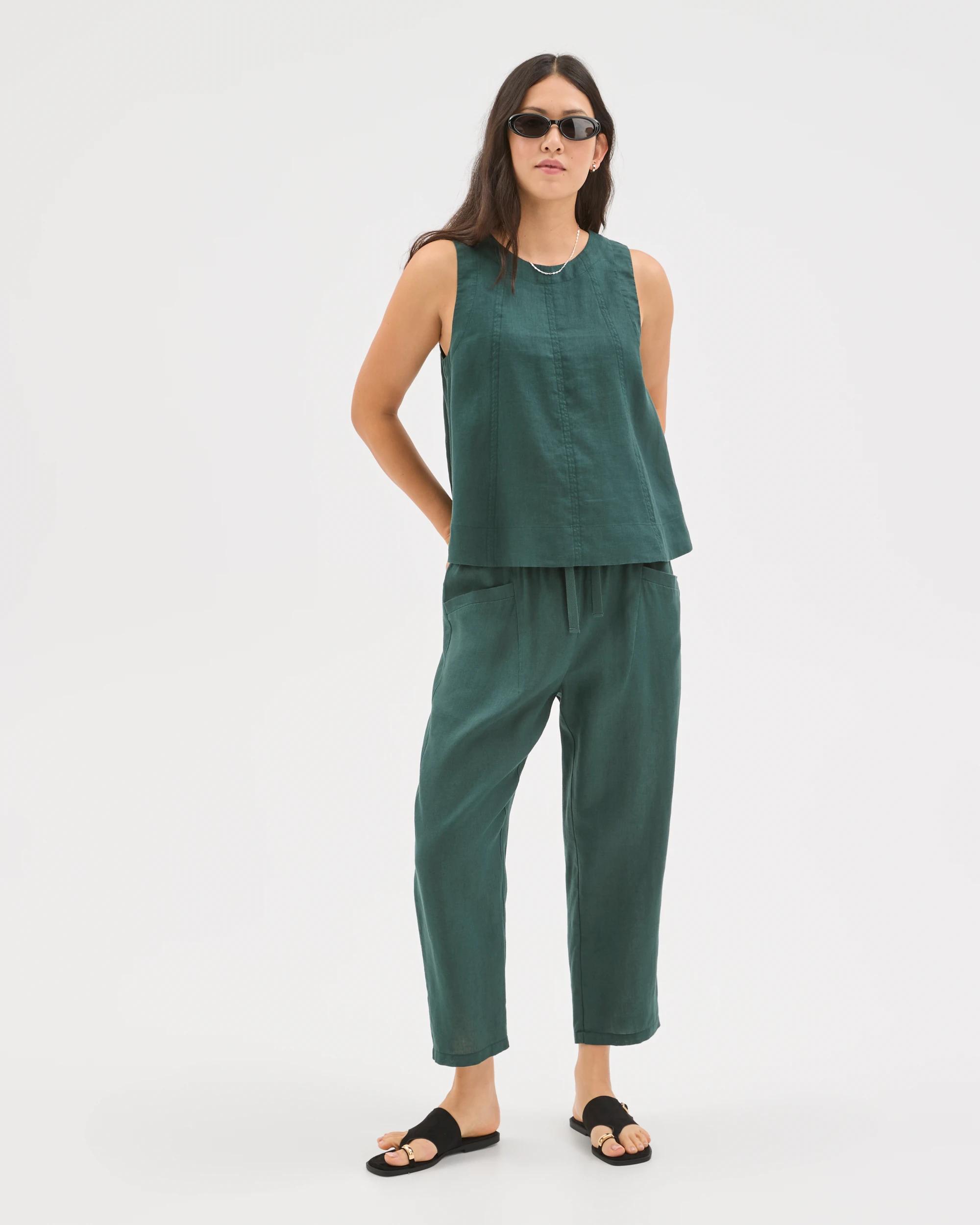 3 Target Woman European Linen Swing Tank Top DEEP GREEN, 3 of 7