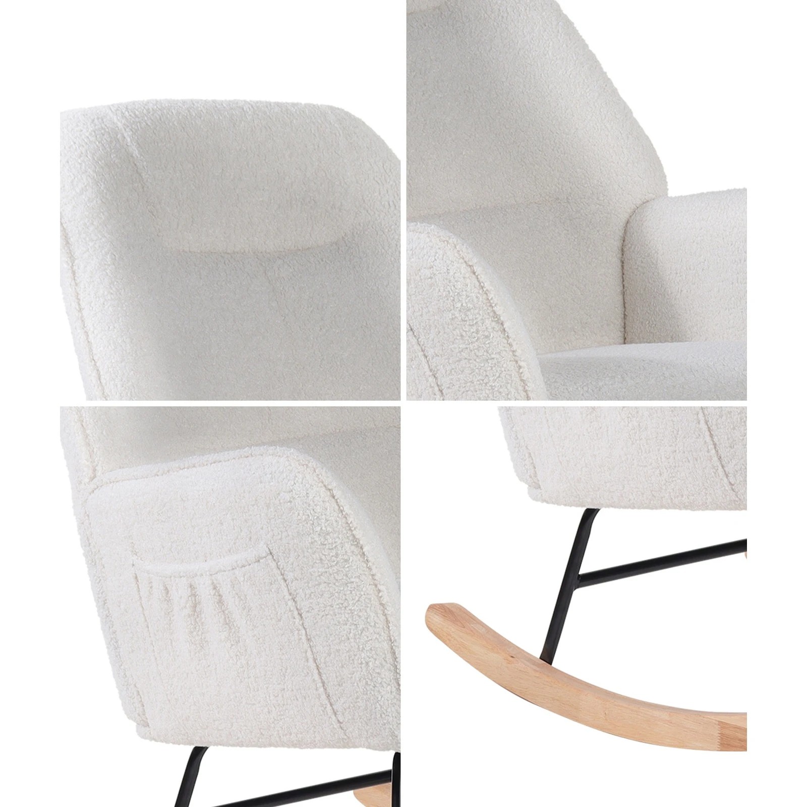5 Oikiture Rocking Chair Nursing Armchair Sherpa Accent Chairs Upholstered - White, 5 of 10