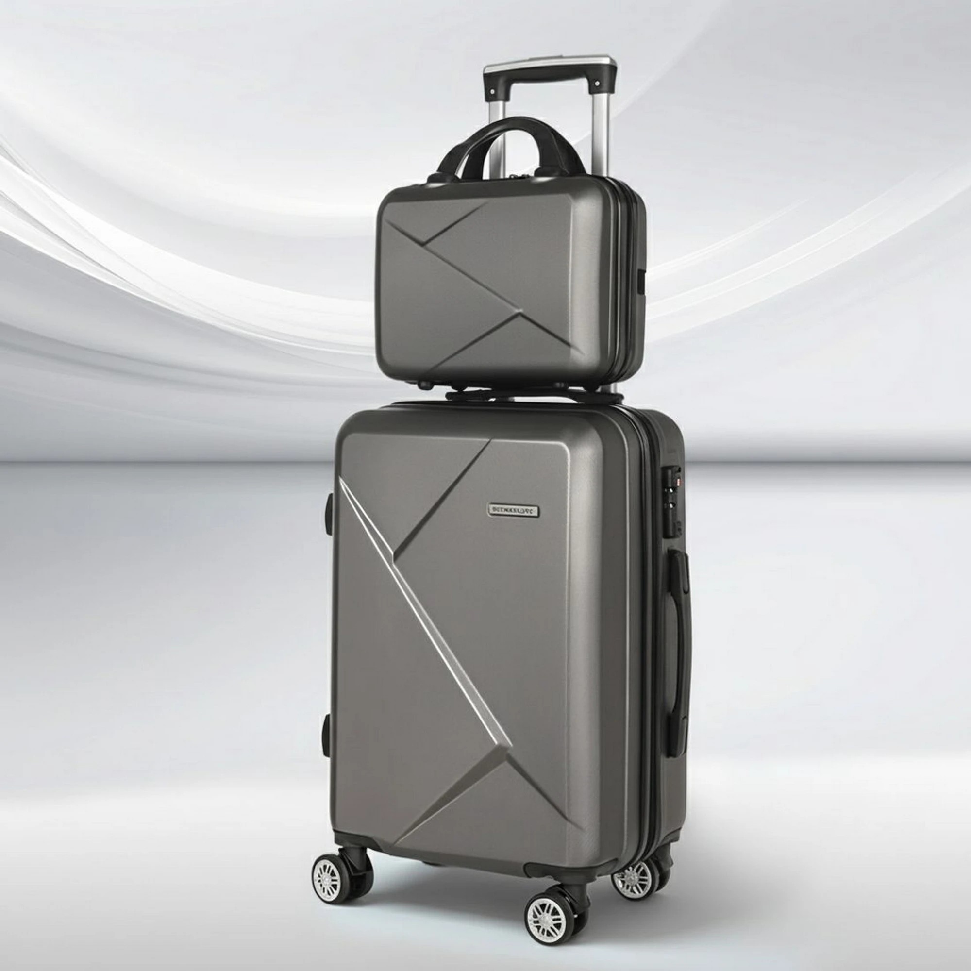 6 Wanderlite 2pc Luggage 12" 20" Trolley Travel Suitcase Storage Carry On TSA Lock - Grey, 6 of 6