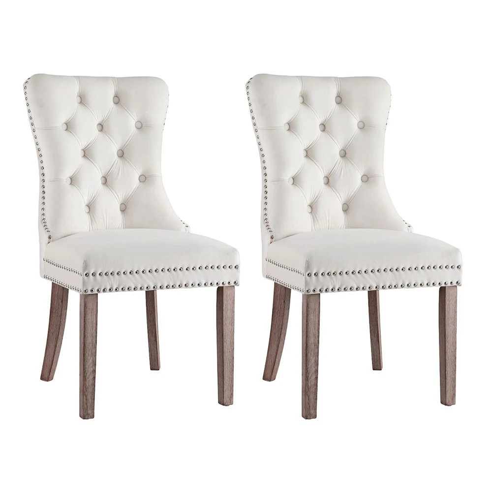 1 1 Set of 2 Artiss Dining Chairs  Velvet - Beige, 1 of 5