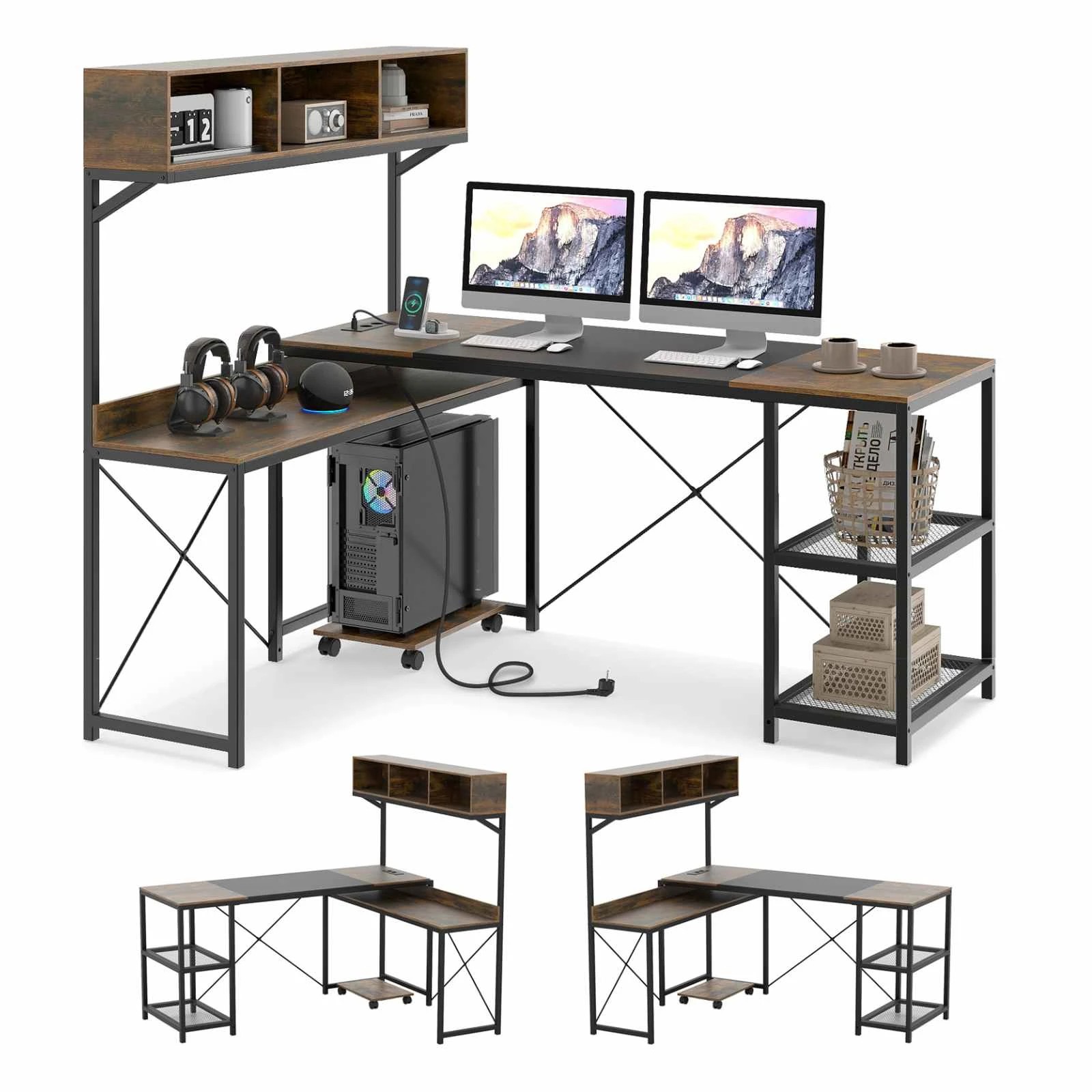 4 Costway L-Shaped Computer Desk w/Power Outlets Reversible Gaming Table, 4 of 4