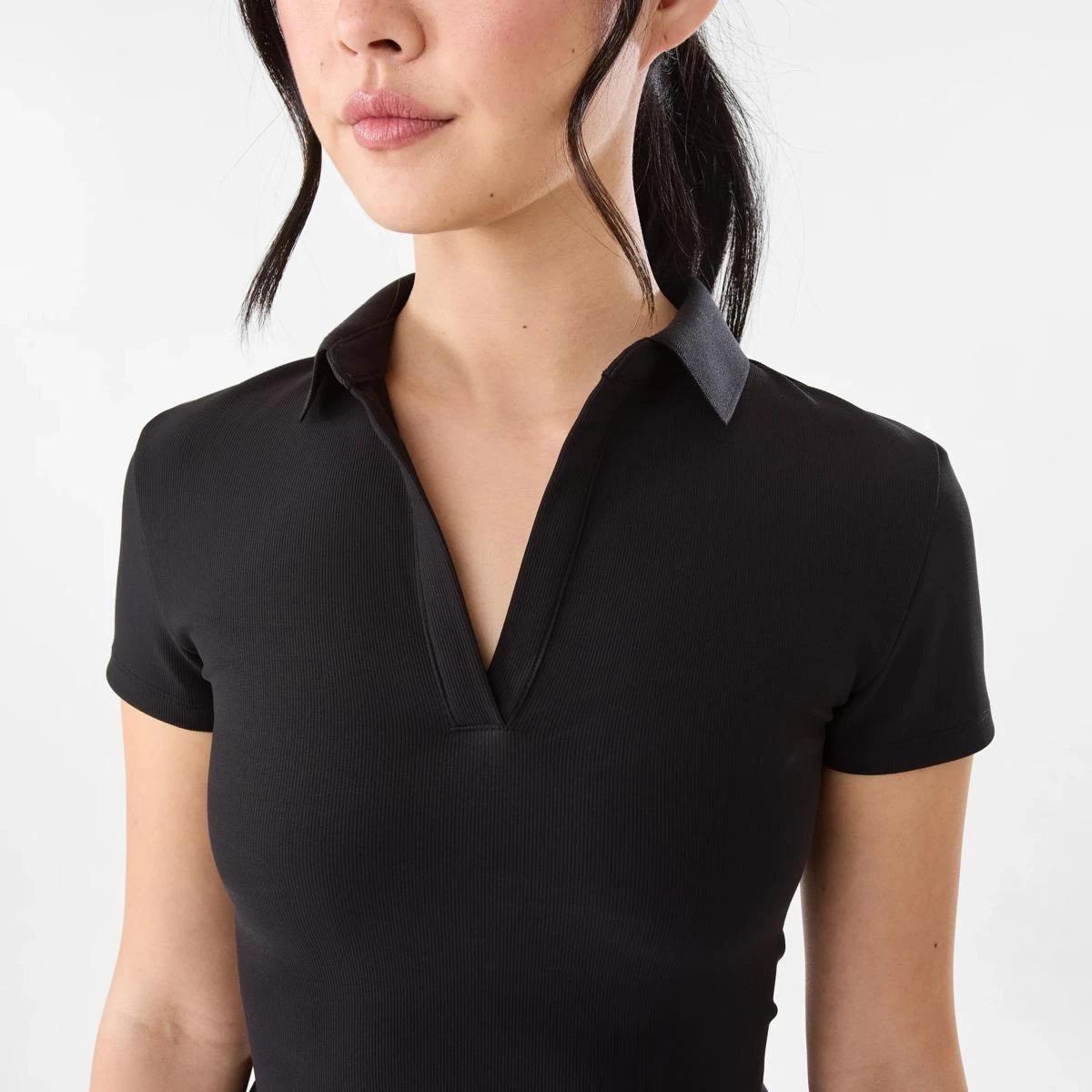 6 Active Womens Collared Baby T-shirt Black, 6 of 7