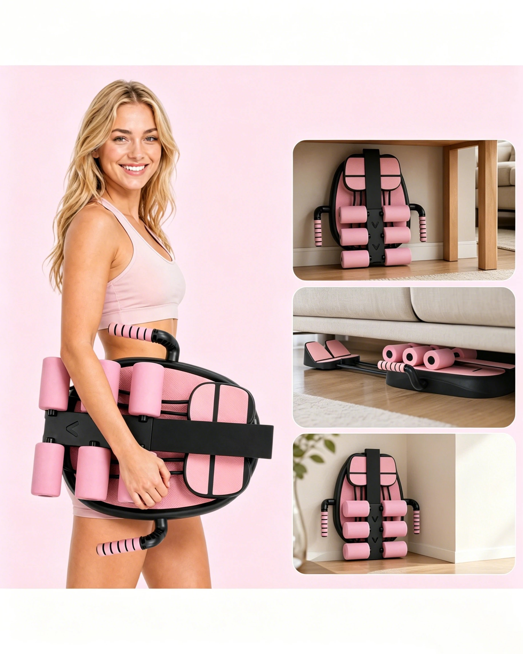 7 Advwin Ab Trainer Machine, Multi-Functional Core Workout Equipment ,120KG Weight Capacity - Pink, 7 of 7