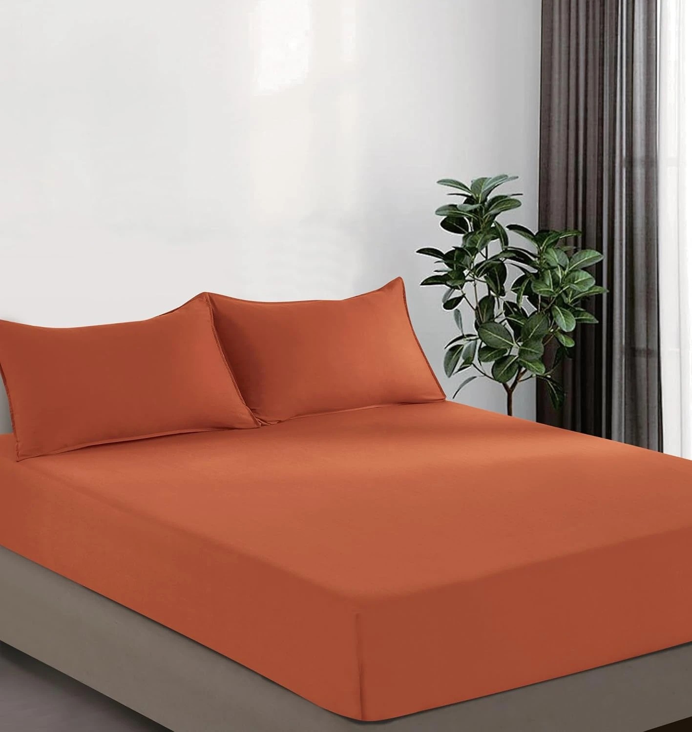 2 CleverPolly 100% Vintage Washed Microfibre Fitted Sheet Set - Terracotta - Double Bed, 2 of 5