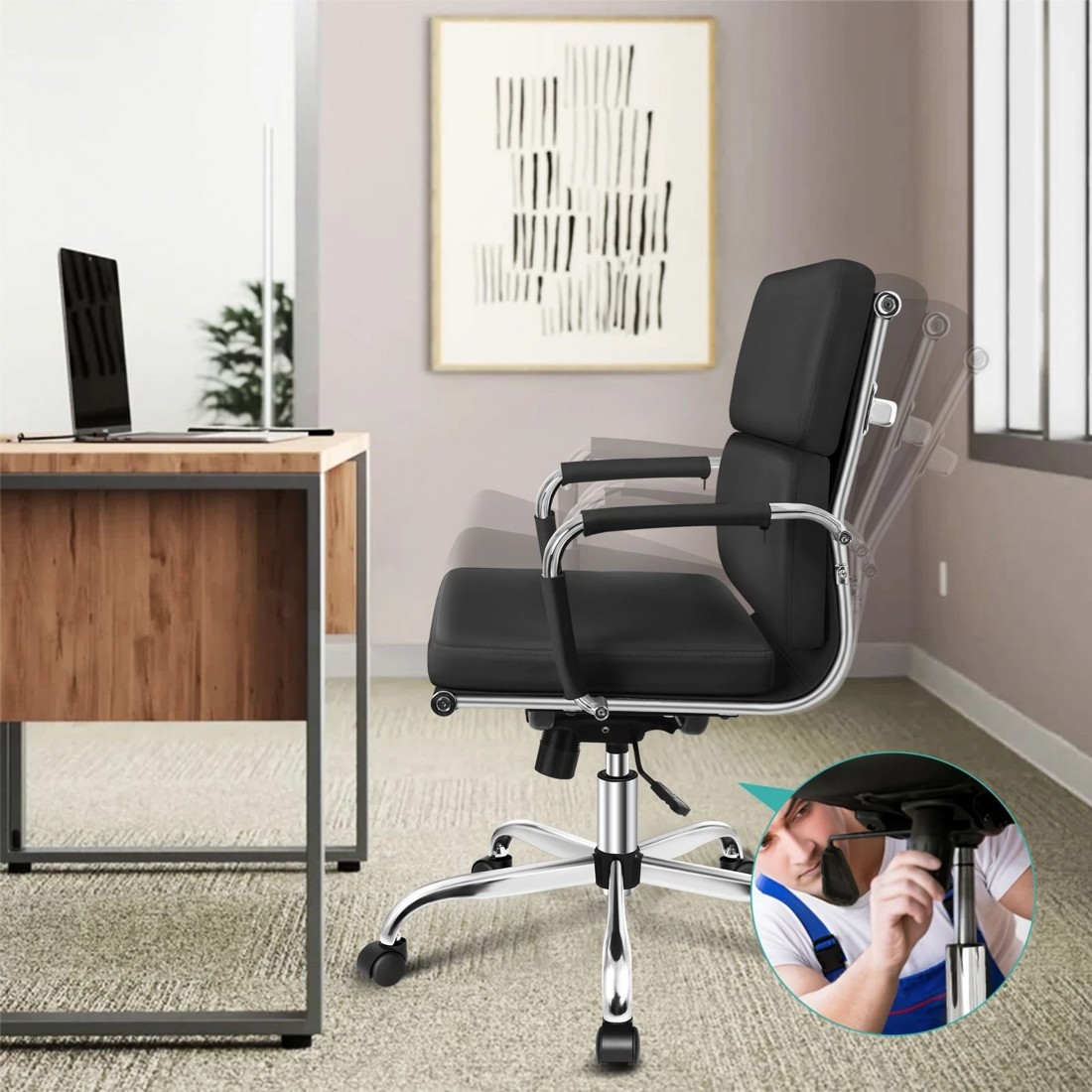 2 Alfordson Office Chair Ergonomic Paddings Executive Computer Work Seat Mid Back - Black, 2 of 10