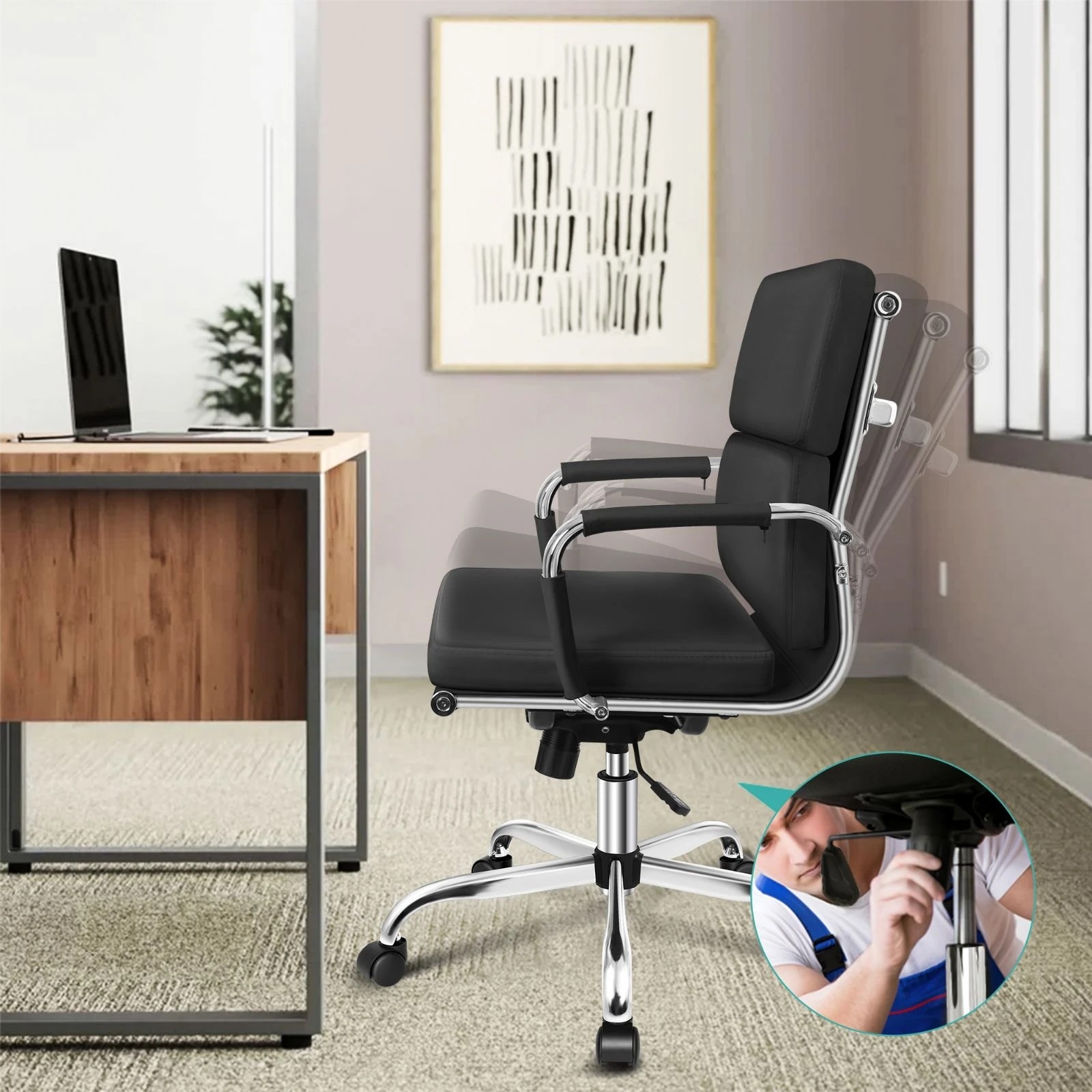 2 Alfordson Office Chair Ergonomic Paddings Executive Computer Work Seat Mid Back - Black, 2 of 10