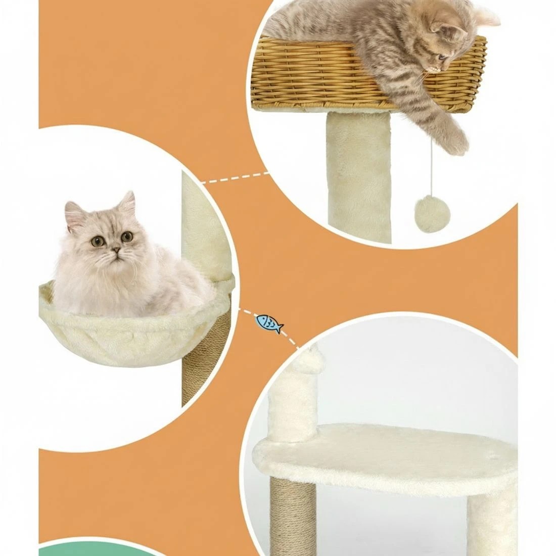 4 i.Pet Cat Tree 138cm Tower Scratching Post Scratcher Wood Bed Condo House Rattan Ladder - Multi, 4 of 4