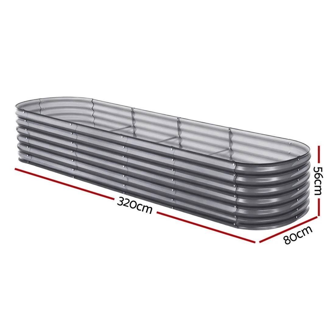 2 Green Fingers Raised Garden Bed 320X80X56cm Oval Planter Box - Grey, 2 of 4