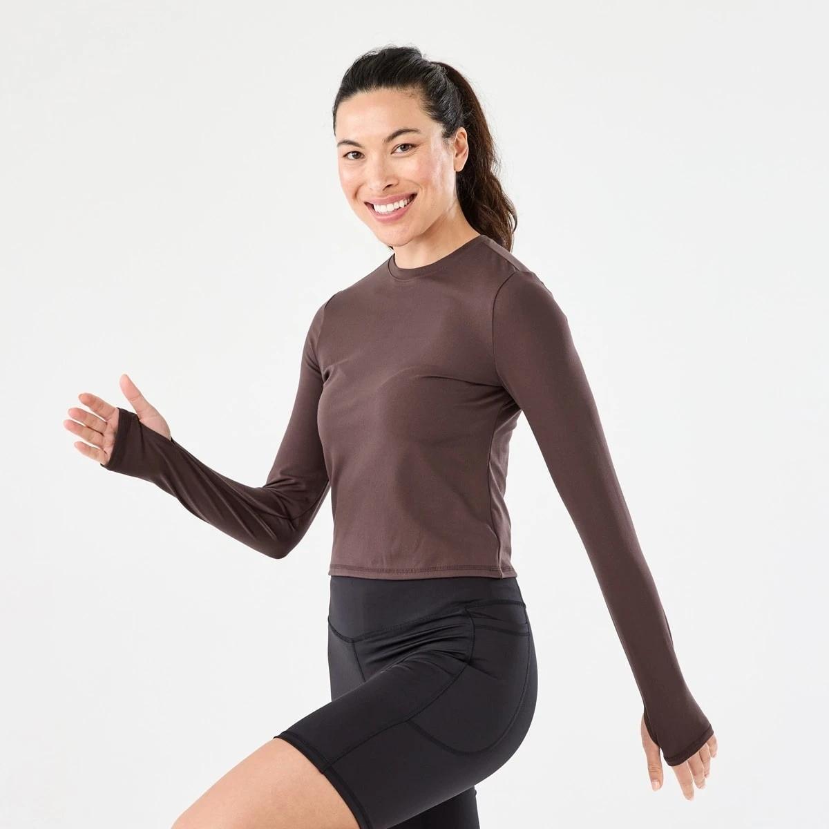 2 Active Womens Long Sleeve Ultrasoft Top Brn Tuscan, 2 of 6