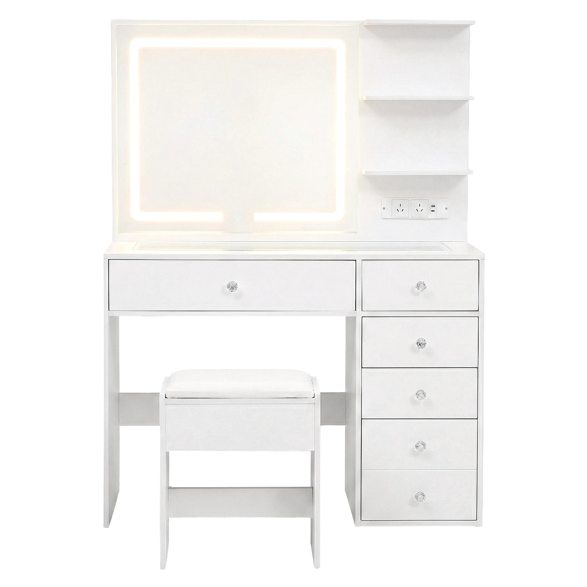 4 Artiss Dressing Table LED Vanity Desk Set Stool - White, 4 of 9