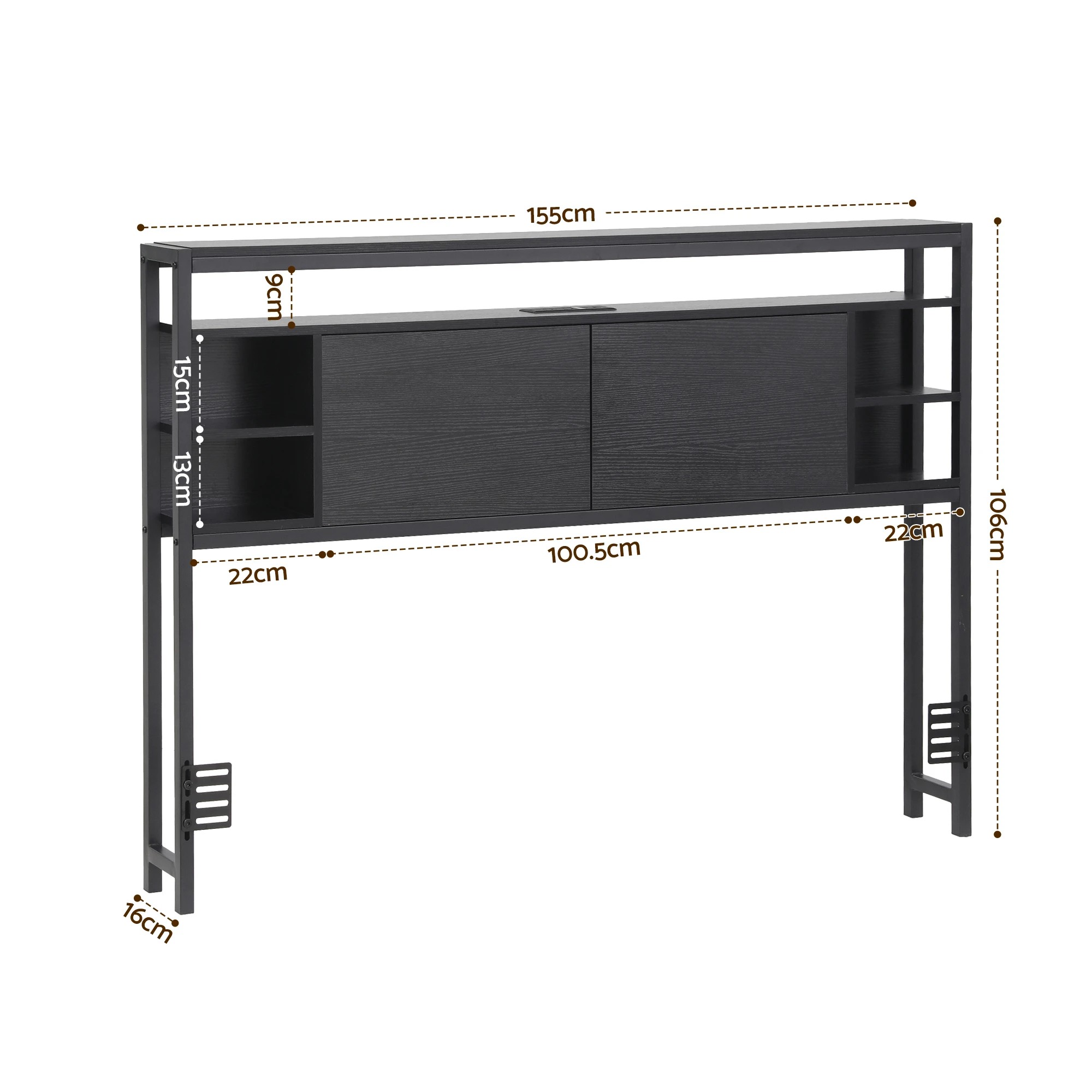 2 Artiss Bed Headboard Queen Storage Bedhead Charging Station - Black, 2 of 9