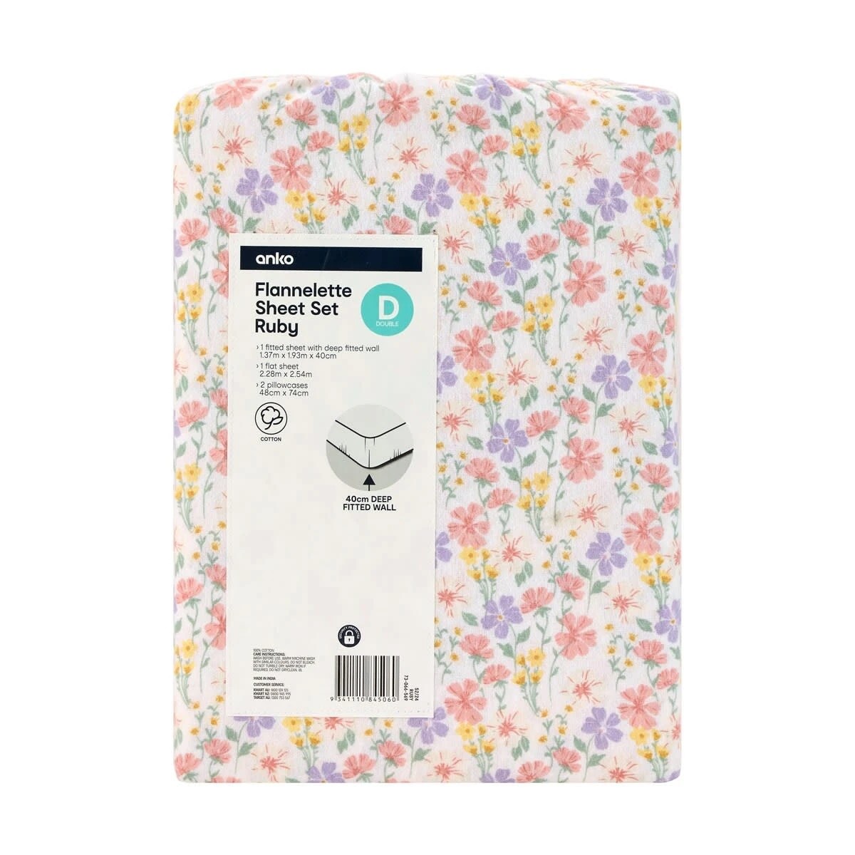 7 Ruby Cotton Flannelette Sheet Set - Double Bed, 7 of 7