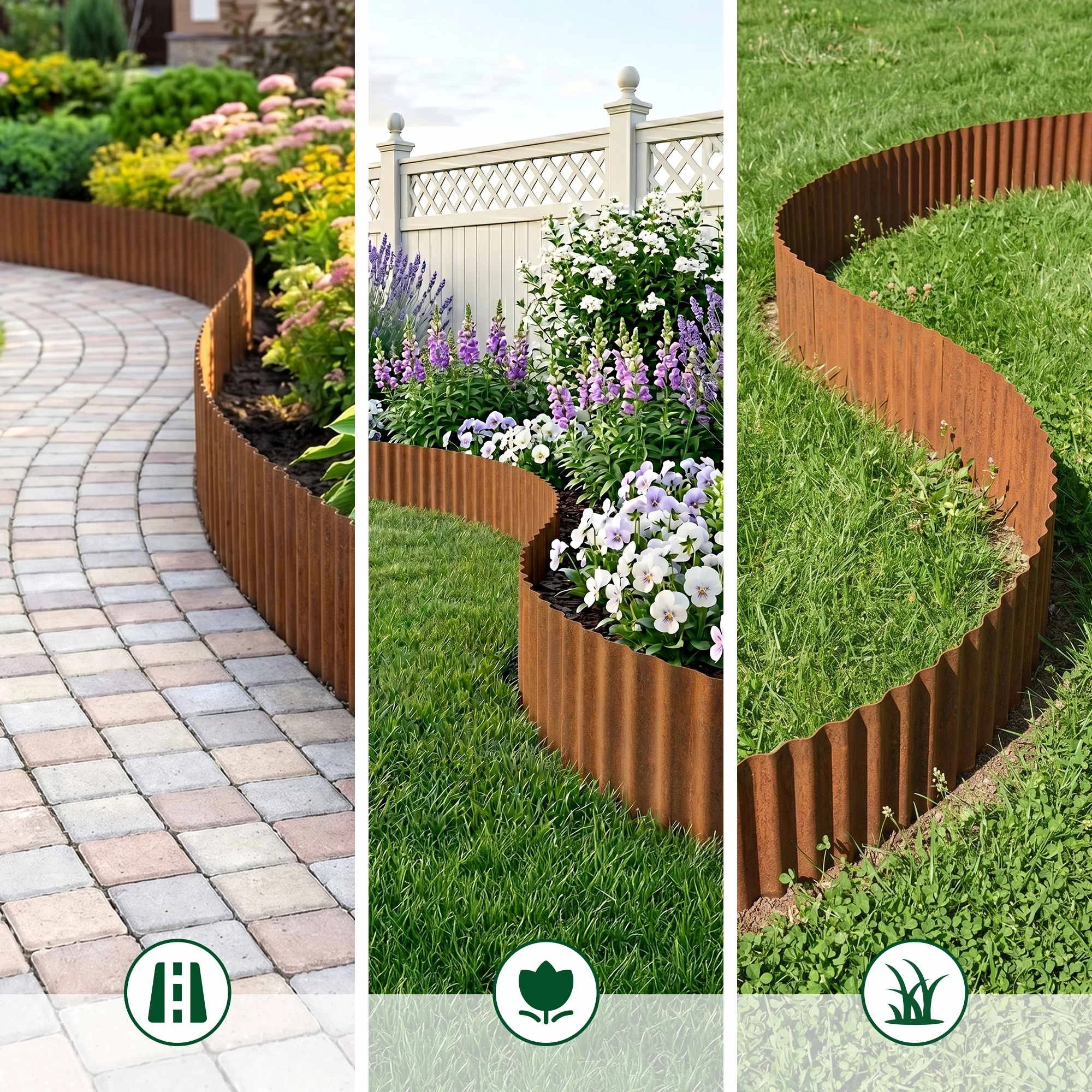 6 Green Fingers Garden Edging 10ft Metal Flexible Garden Border Corrugated Steel Lawn Edging - Red, 6 of 9