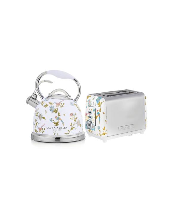 Laura Ashley Elveden  2.5L Stove Top Kettle& 2 Slice Bread Toaster Set - White