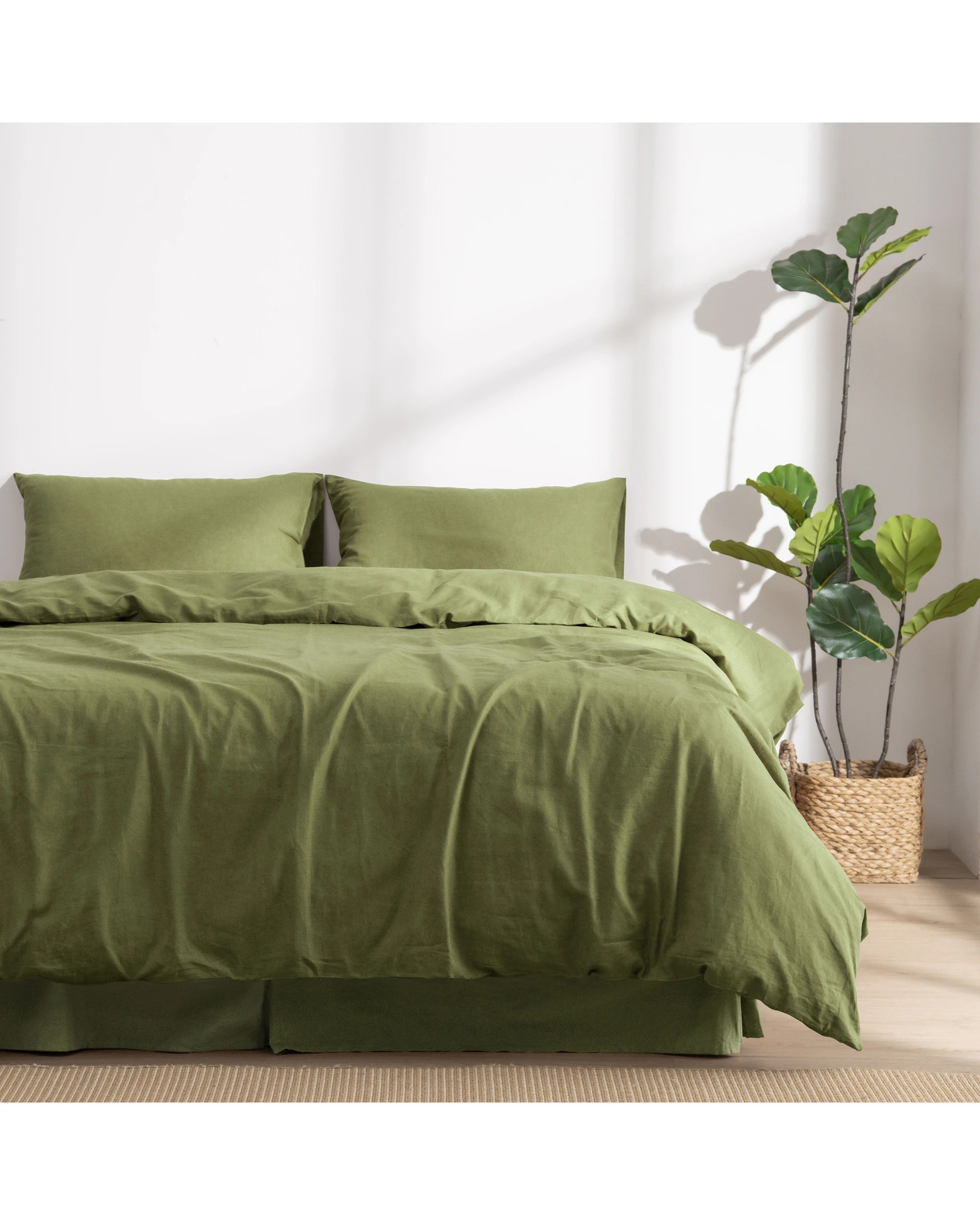 1 Dreamaker Linen Cotton Quilt Cover Set - Single Bed - Olive, 1 of 8
