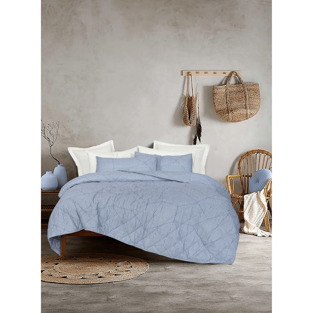 2 Amsons Ariana Denim 100% Cotton Bedspread Set — Blue, Denim-Style Stripe (Queen/King/Super King)
 - Queen Bed
 - blue, 2 of 2