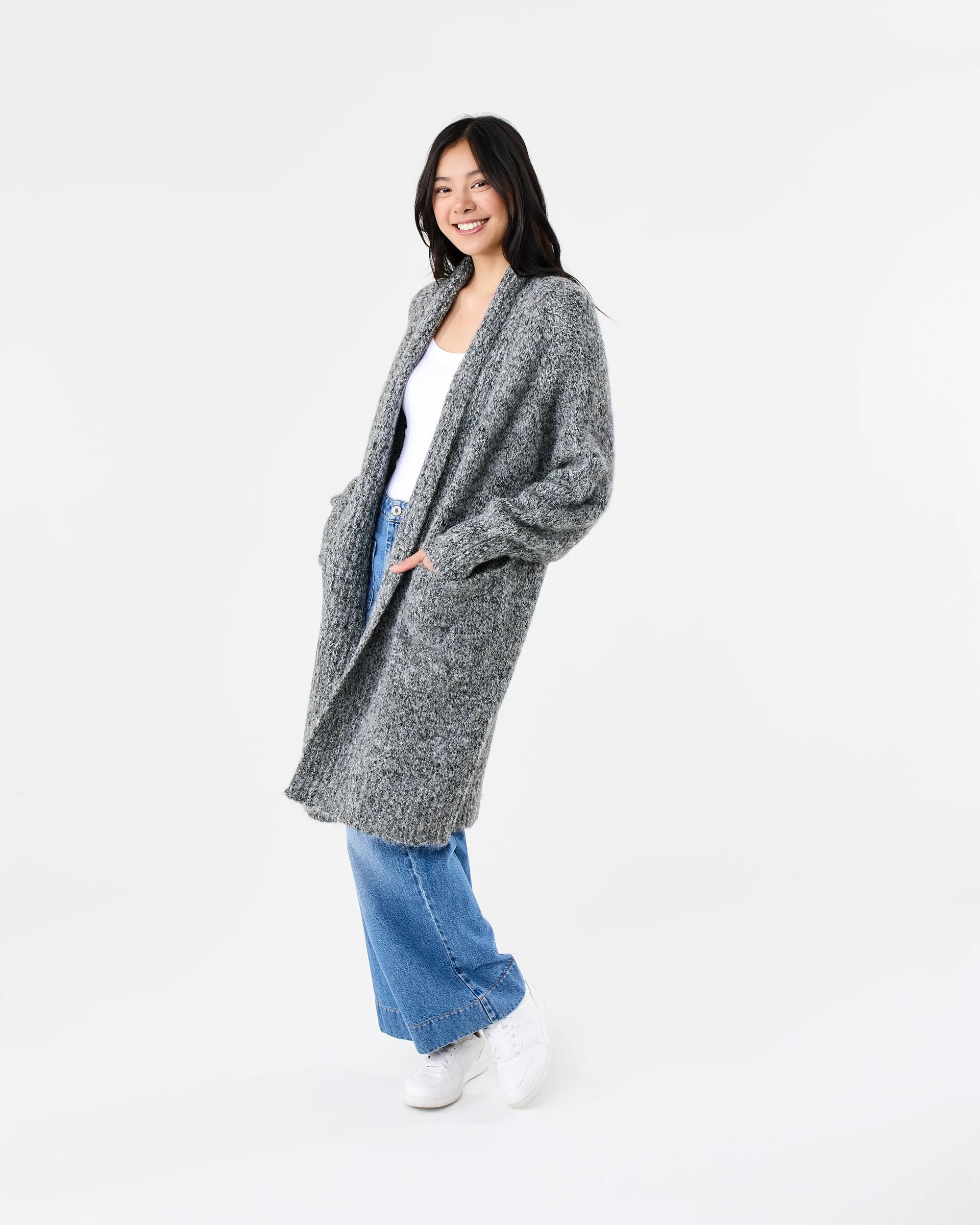 2 Balloon Sleeve Longline Cardigan Grey Marle, 2 of 8