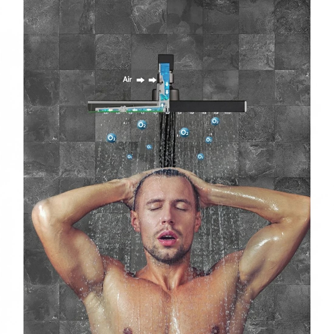 2 Cefito 8'' Rain Shower Head W Arm Square High Pressure Twins Tap - Black, 2 of 5