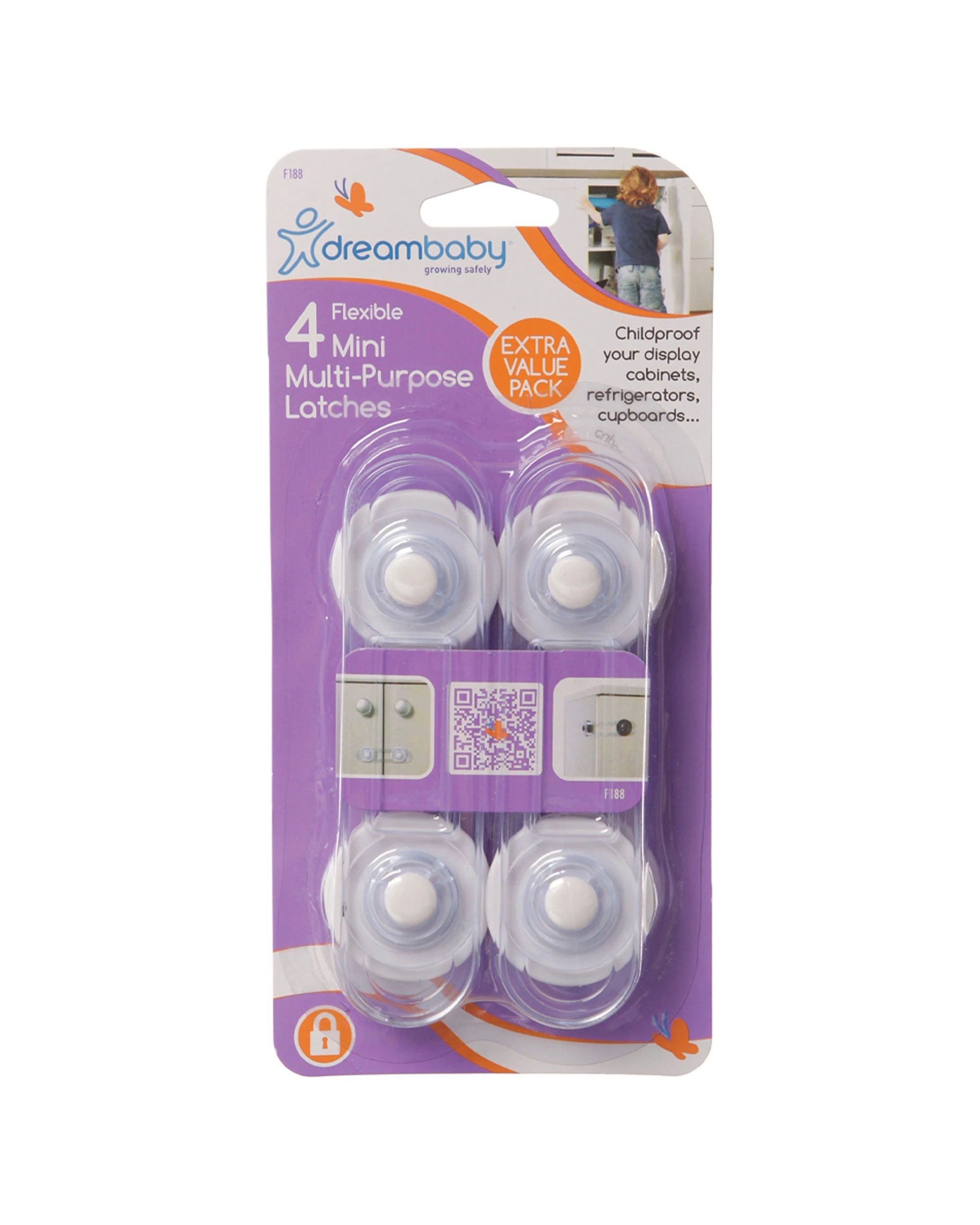 2 Dreambaby 4pc Mini Multi-Purpose Latches For Cabinets Adhesive 12cm - White, 2 of 3