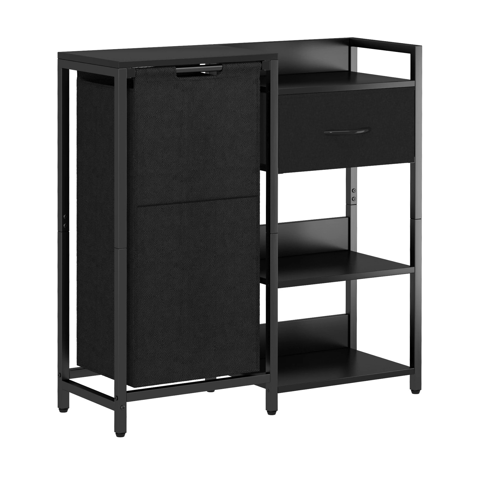 1 Advwin Laundry Basket Sorter with Fabric Drawer and Shelves 60L - Black, 1 of 4