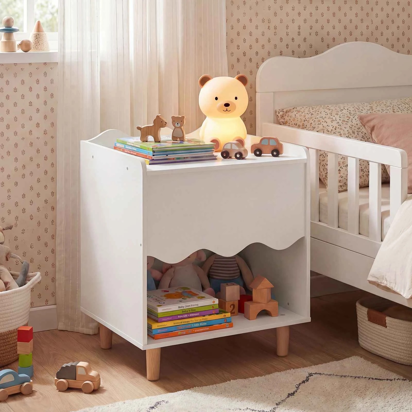 2 Costway Bedside Table Wide Top Nightstand Cabinet End Table Toy Organizer - White, 2 of 2