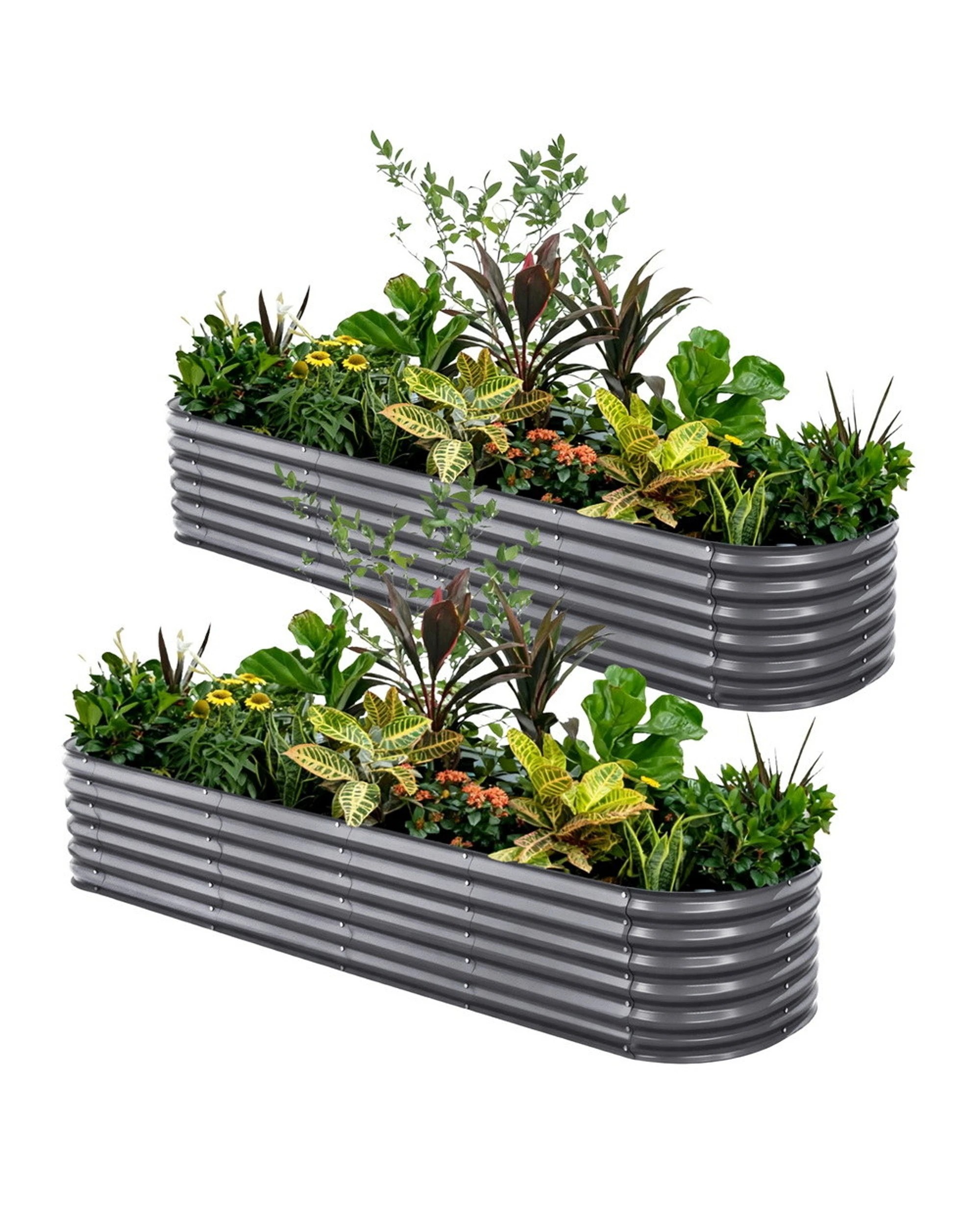 1 Green Fingers Raised Garden Bed 320X80X56cm Oval Planter Box - Grey, 1 of 4