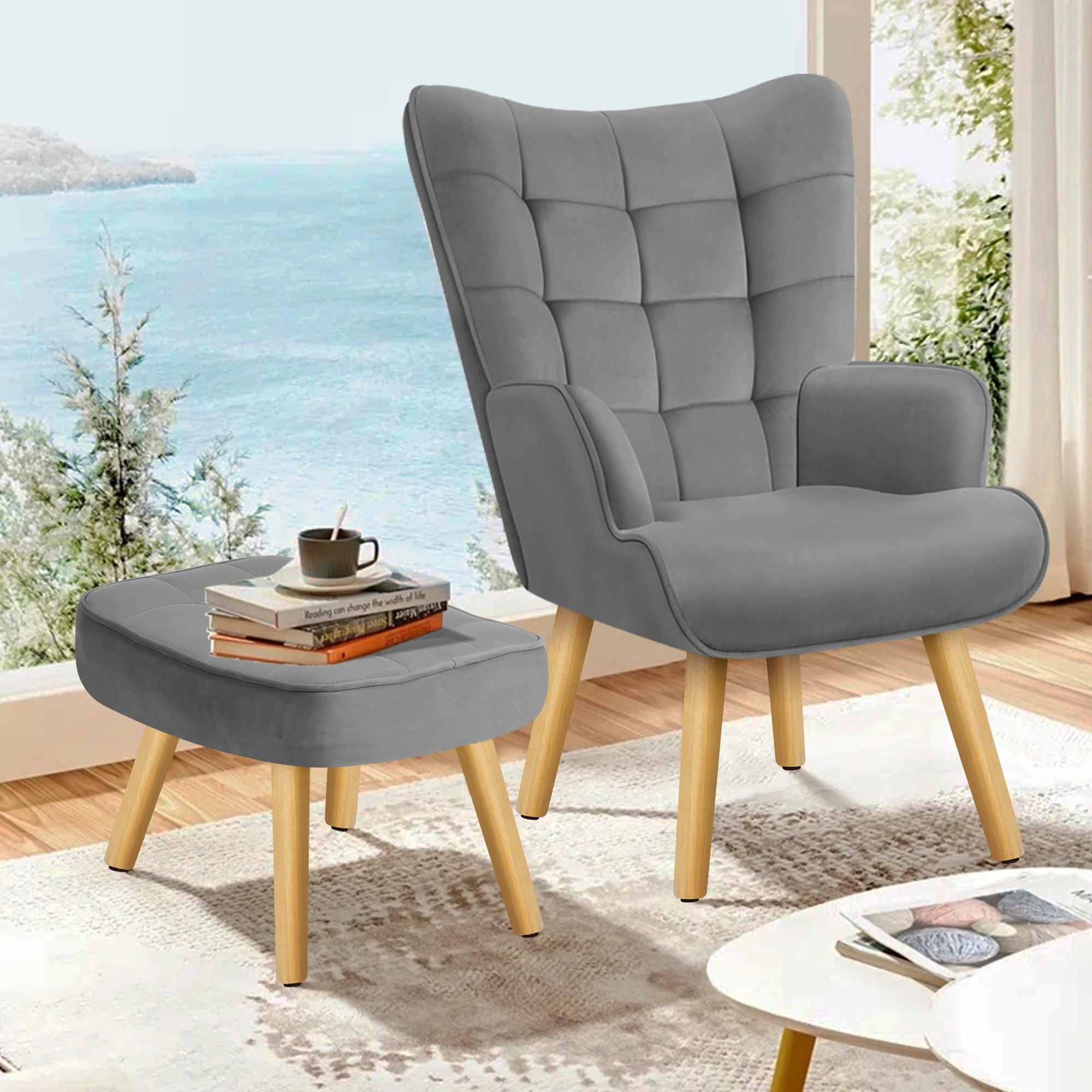 3 Alfordson Armchair Lounge Chair Featherston Replica Accent Chair Couch - Light Grey, 3 of 10