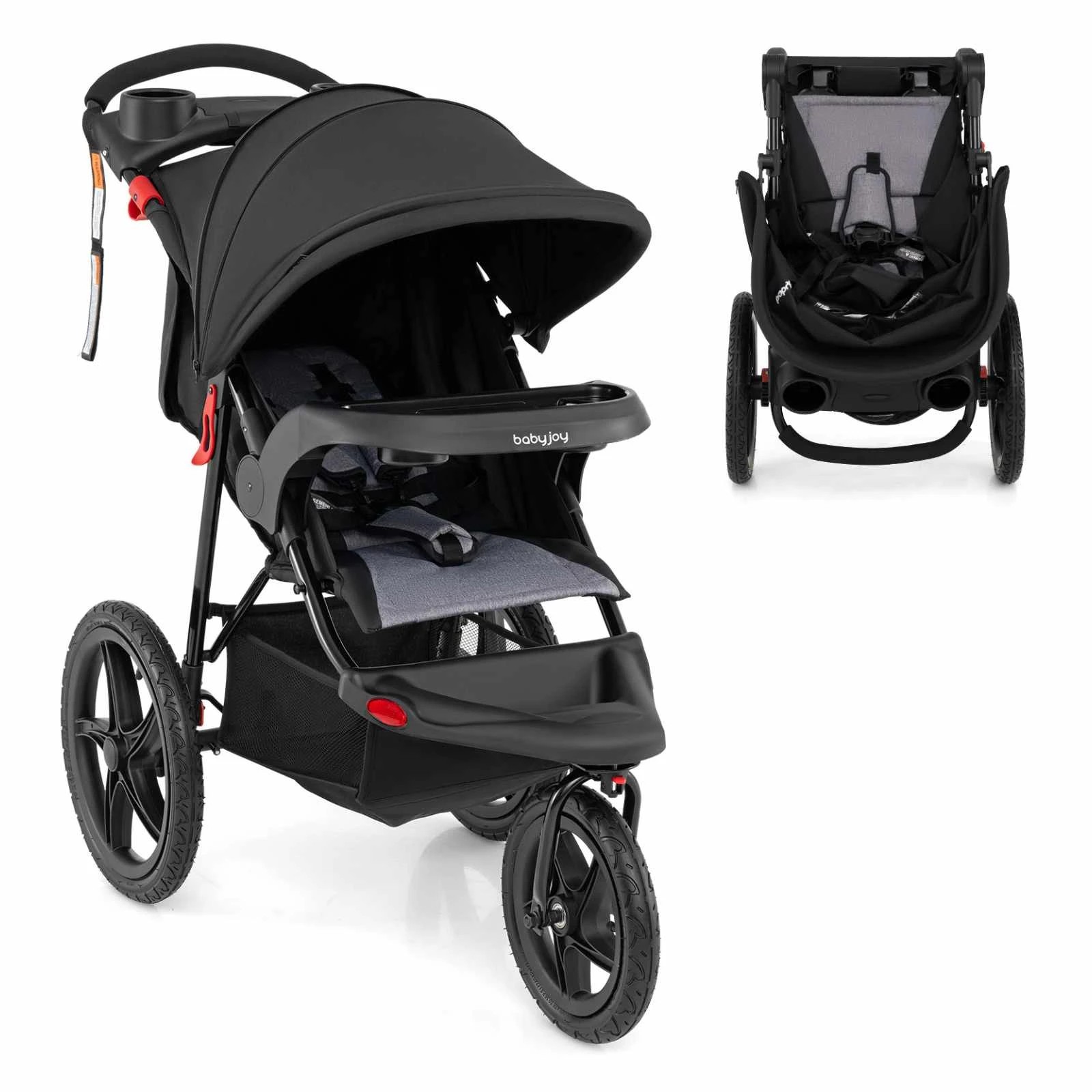 1 Costway Sit & Stand Stroller Foldable Double Stroller Push Car - Black, 1 of 1