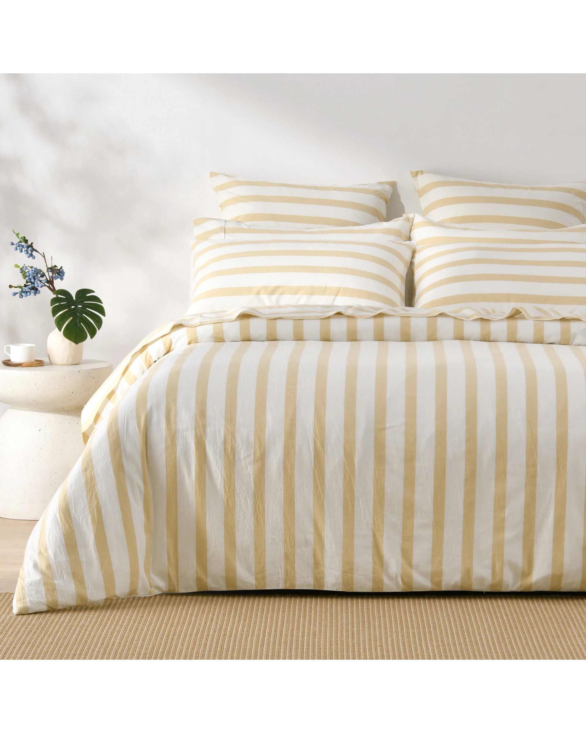 1 Dreamaker Cove Yarn Dyed Washed Cotton Striped Quilt Cover Set - Single Bed - Sand, 1 of 7