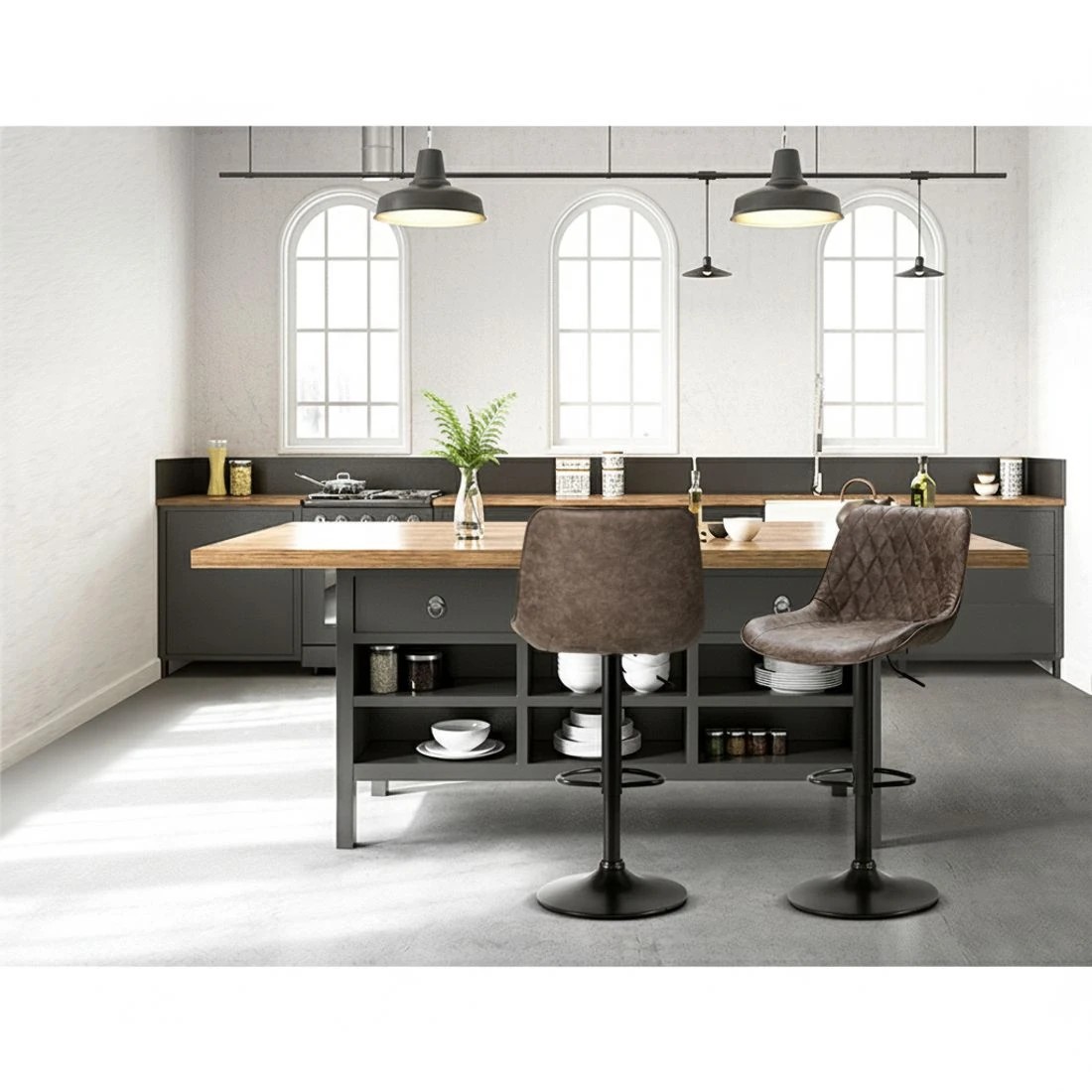 5 Artiss 2x Bar Stools Gas Lift Vintage Leather - Brown, 5 of 5