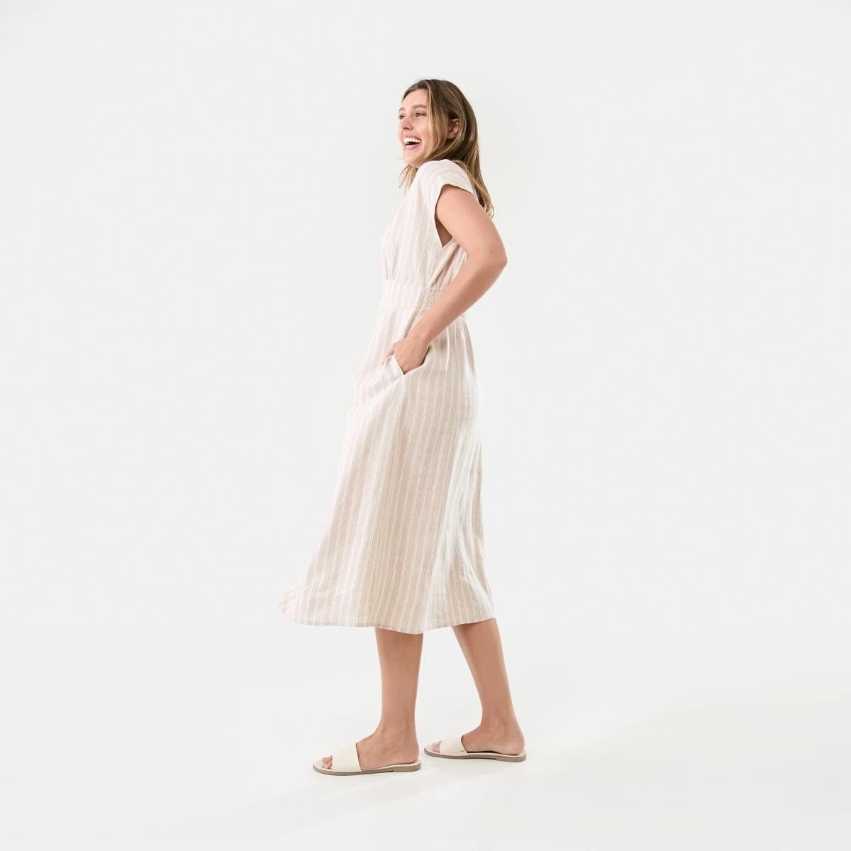 2 Short Sleeve Button Down Tea Midi Dress Gia Stripe, 2 of 9