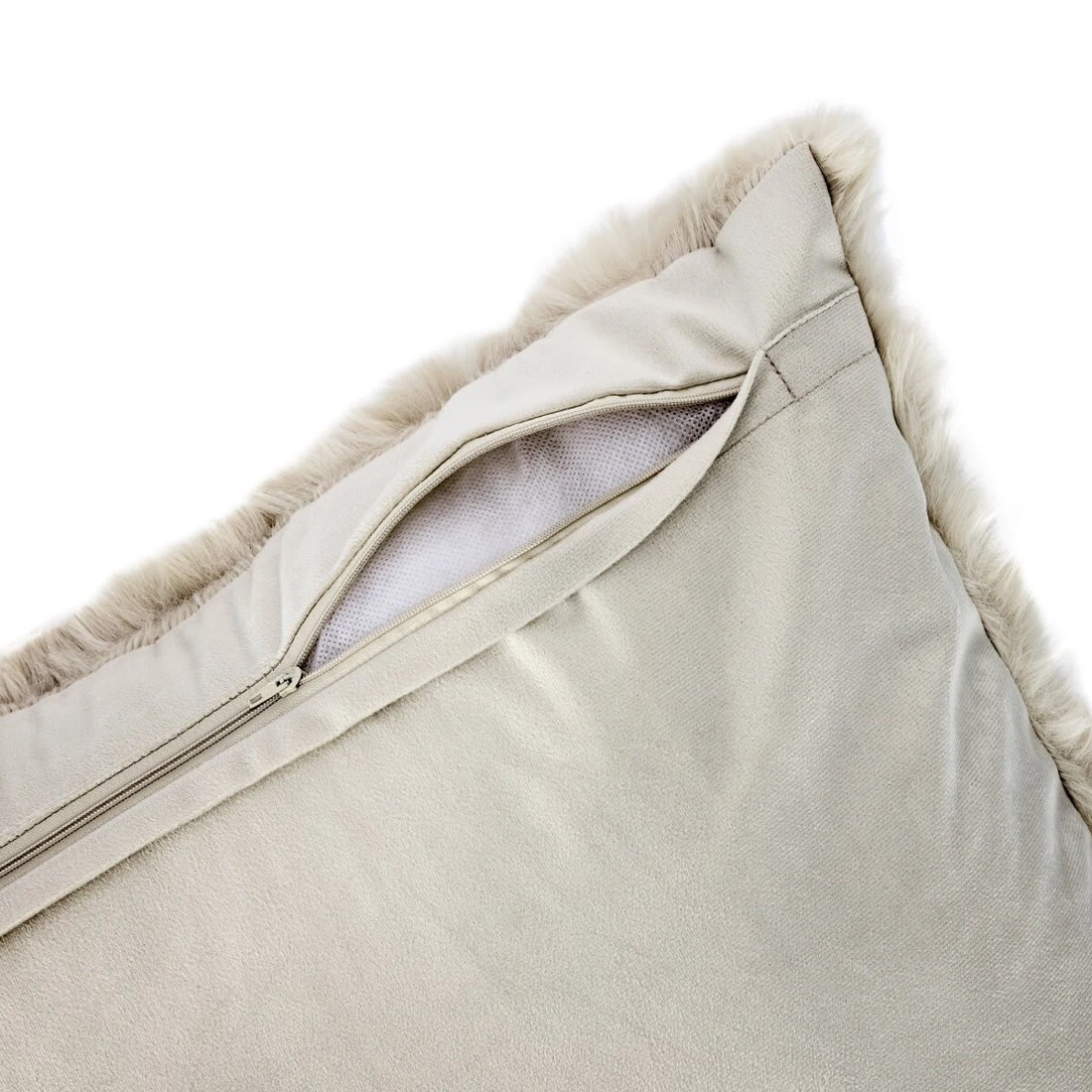 4 60cm Wave Faux Fur Cushion - Taupe, 4 of 4