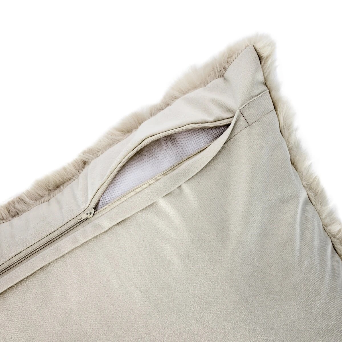 4 60cm Wave Faux Fur Cushion - Taupe, 4 of 4