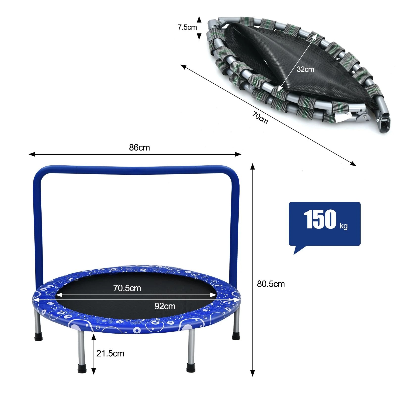 2 Costway Kids Trampoline Fitness Rebounder Handrail Security 90cm, 2 of 2