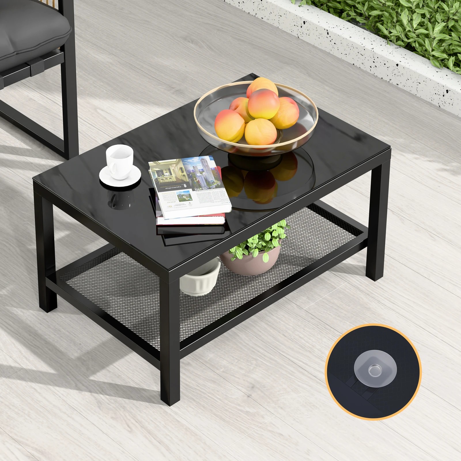 6 Alfordson 4PCS Outdoor Furniture Lounge Set Table and Chairs Garden - Black Grey, 6 of 10