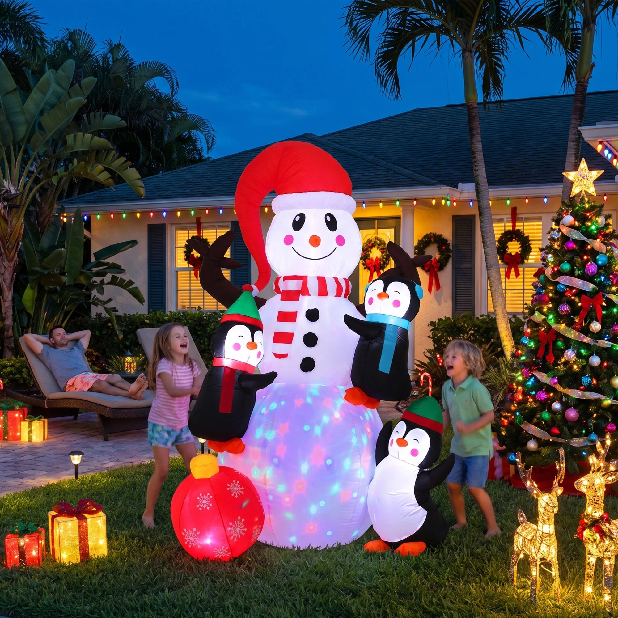 8 Jingle Jollys Christmas Inflatable Snowman 1.8M Height LED Outdoor Decorations Illuminated - Multi, 8 of 9