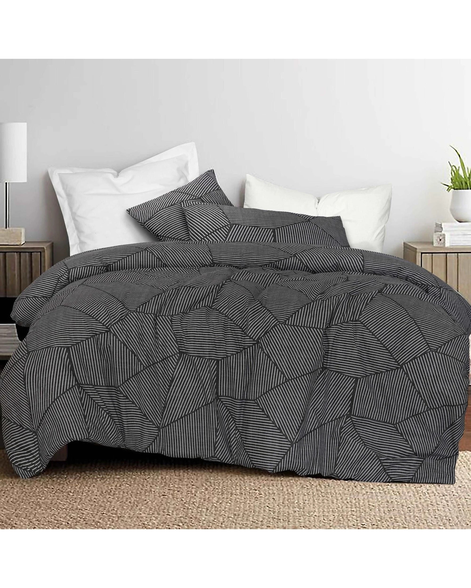 2 Amsons Pure Cotton Quilt Cover Set With Extra Standard Pillowcases - Double Bed - Charcoal, 2 of 3