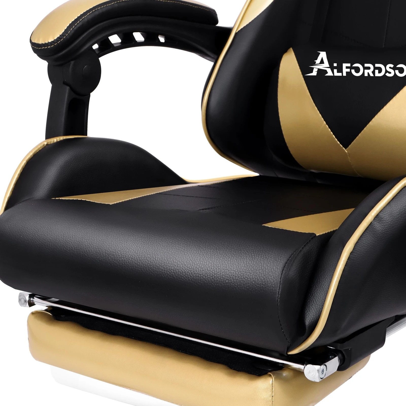 10 Alfordson Gaming Chair Office Executive Racing Footrest Seat PU Leather - Gold, 10 of 10