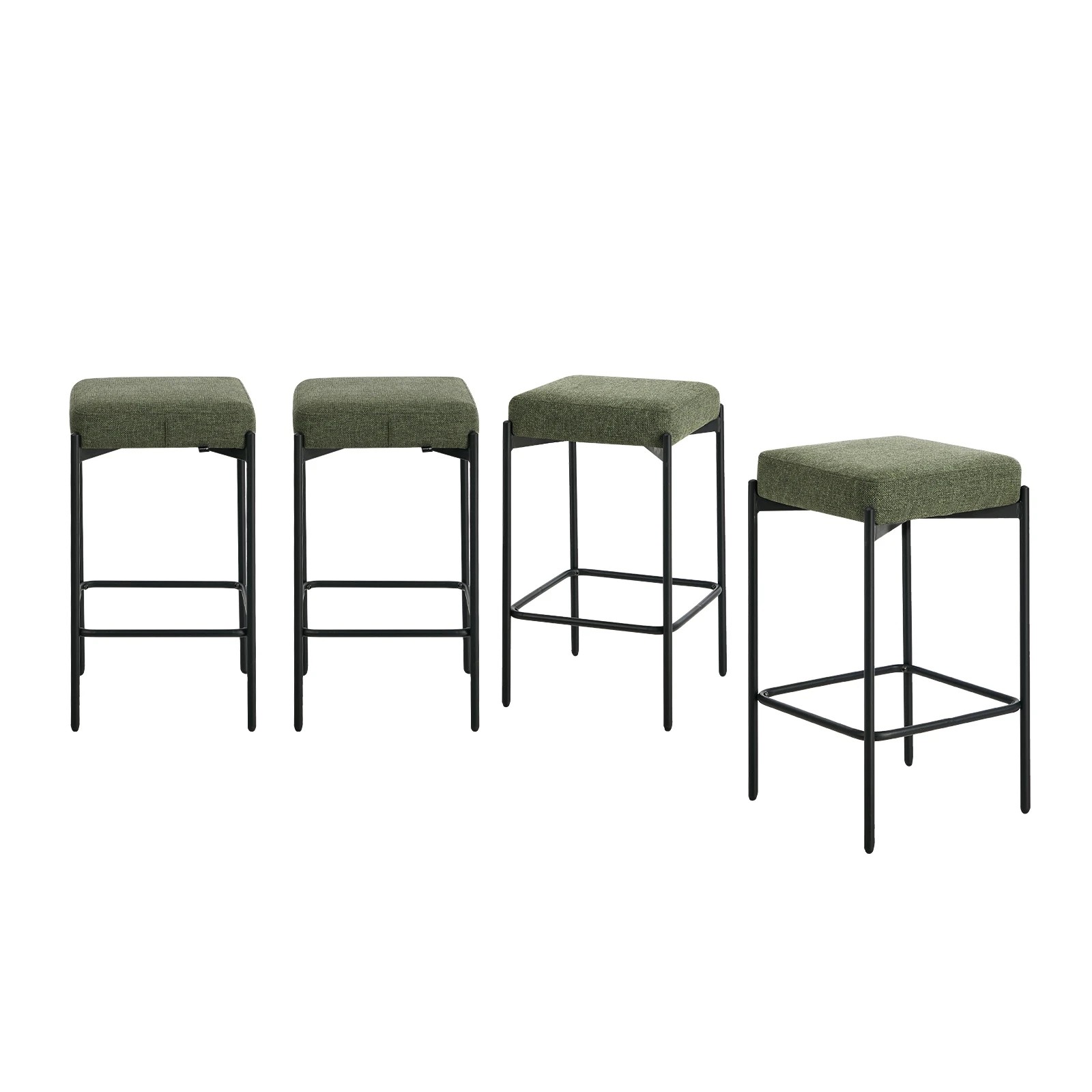 1 Oikiture 4x Bar Stools Kithen Counter Stool Dining Chair Linen Seat Metal - Green, 1 of 9