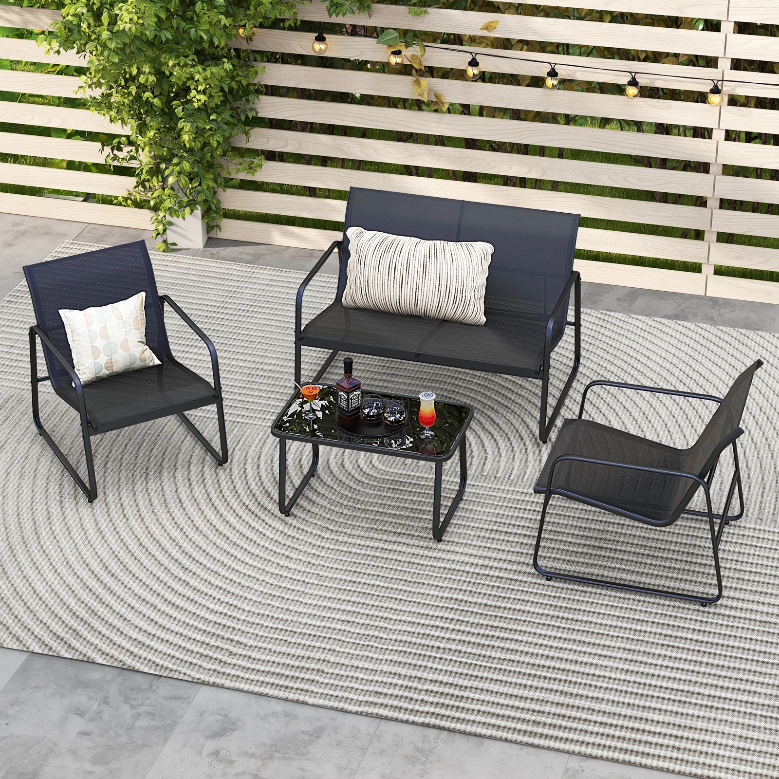 4 Costway 4PCS Patio Conversation Set Metal Frame Outdoor Furniture Set, 4 of 6