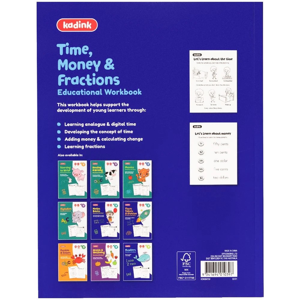 2 Kadink Workbook 48 Pages Time, Money & Fractions, 2 of 5