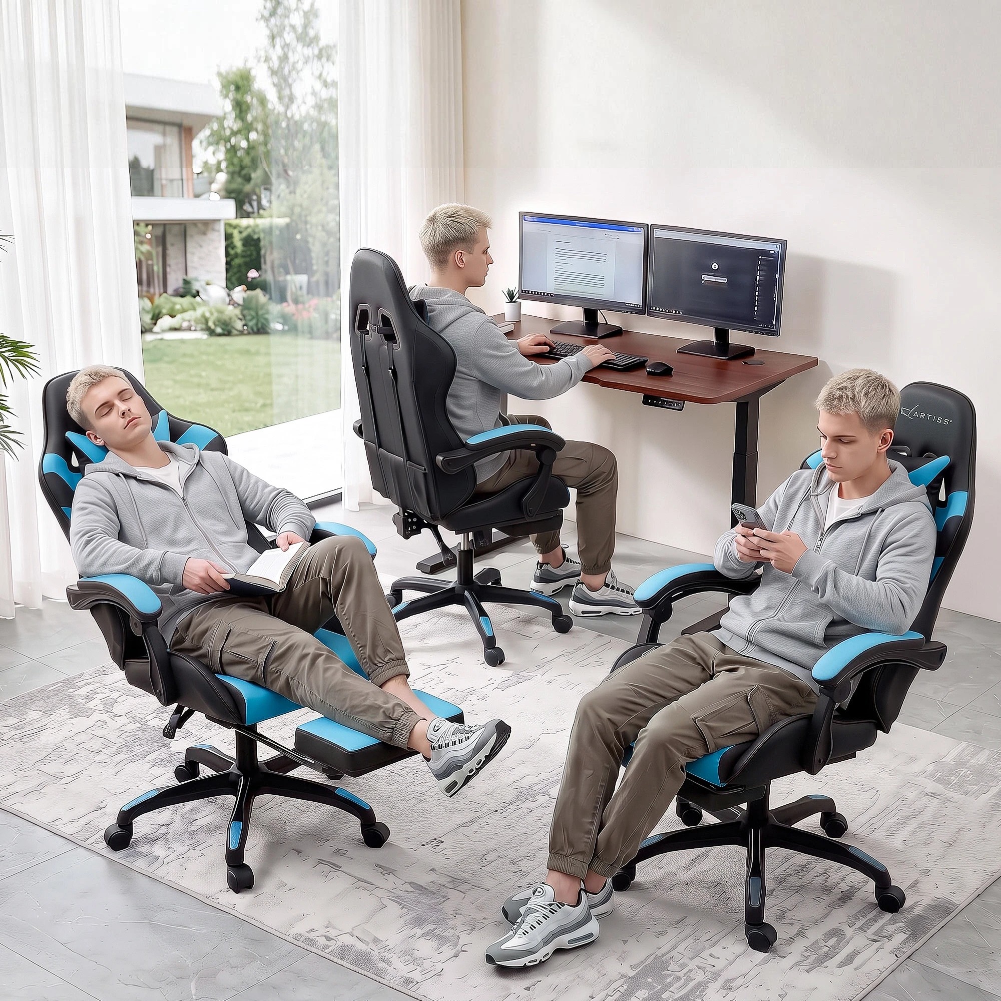 5 Artiss Gaming Office Chair with 8 Point Message Reline Ergonomic- Black, 5 of 7