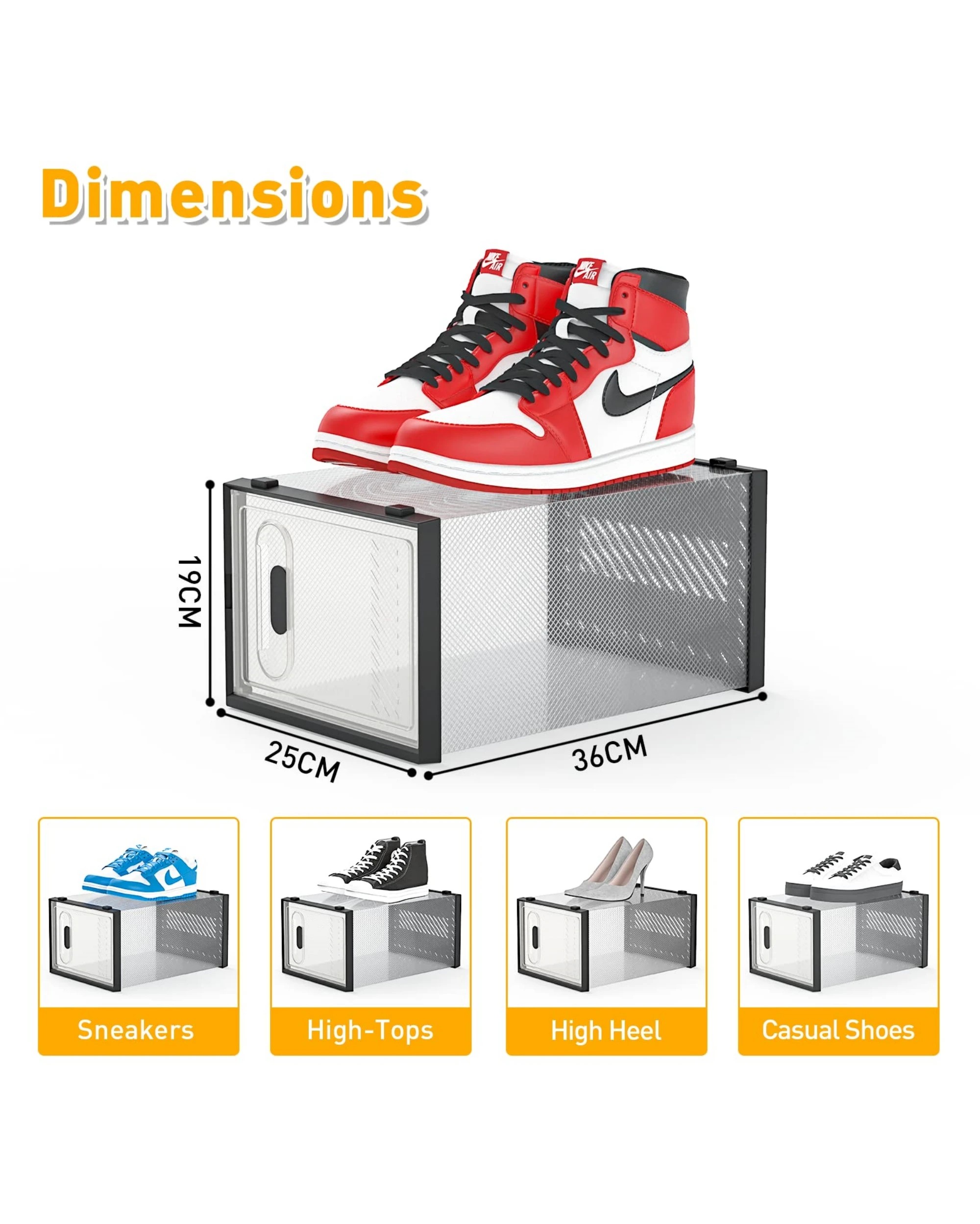 2 Advwin 12Pcs Clear Shoe Storage Case Display Box Stackable Sneaker Rack Black, 2 of 8