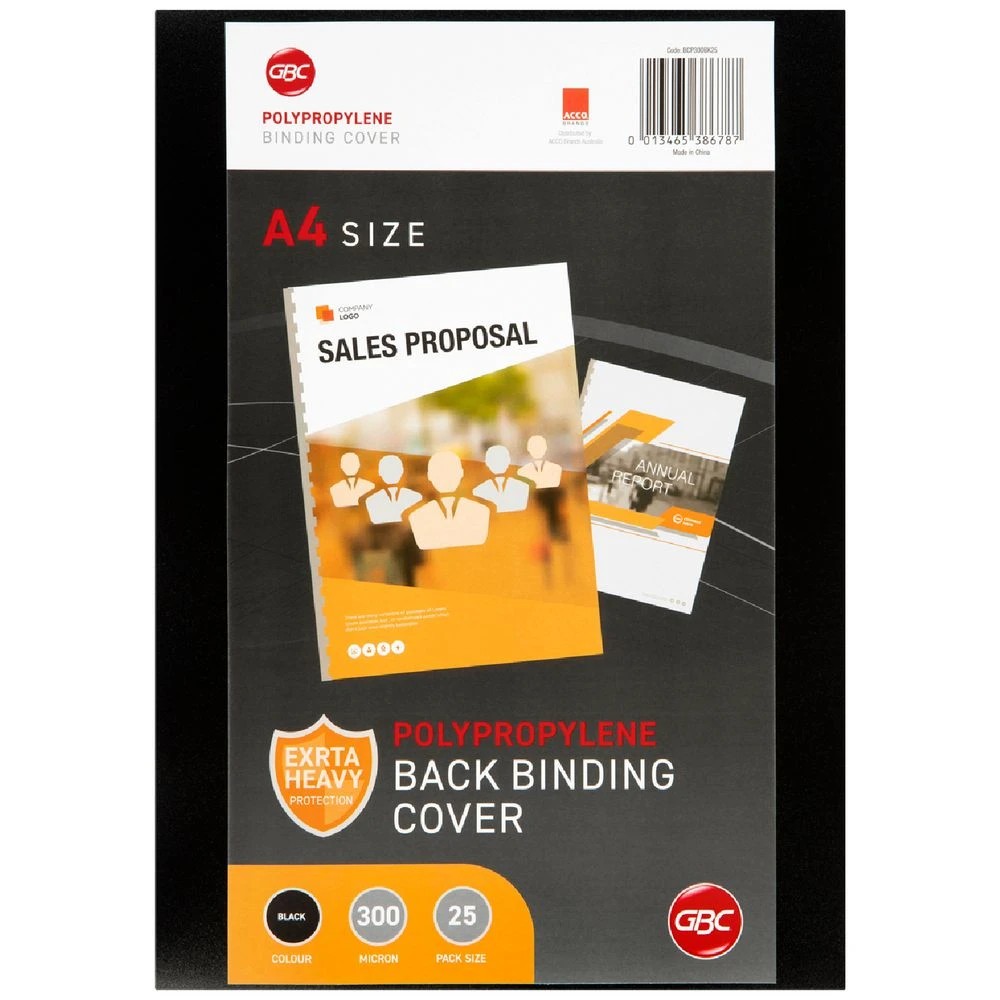 1 GBC A4 Binding Covers 300micron Black 25 Pack, 1 of 2