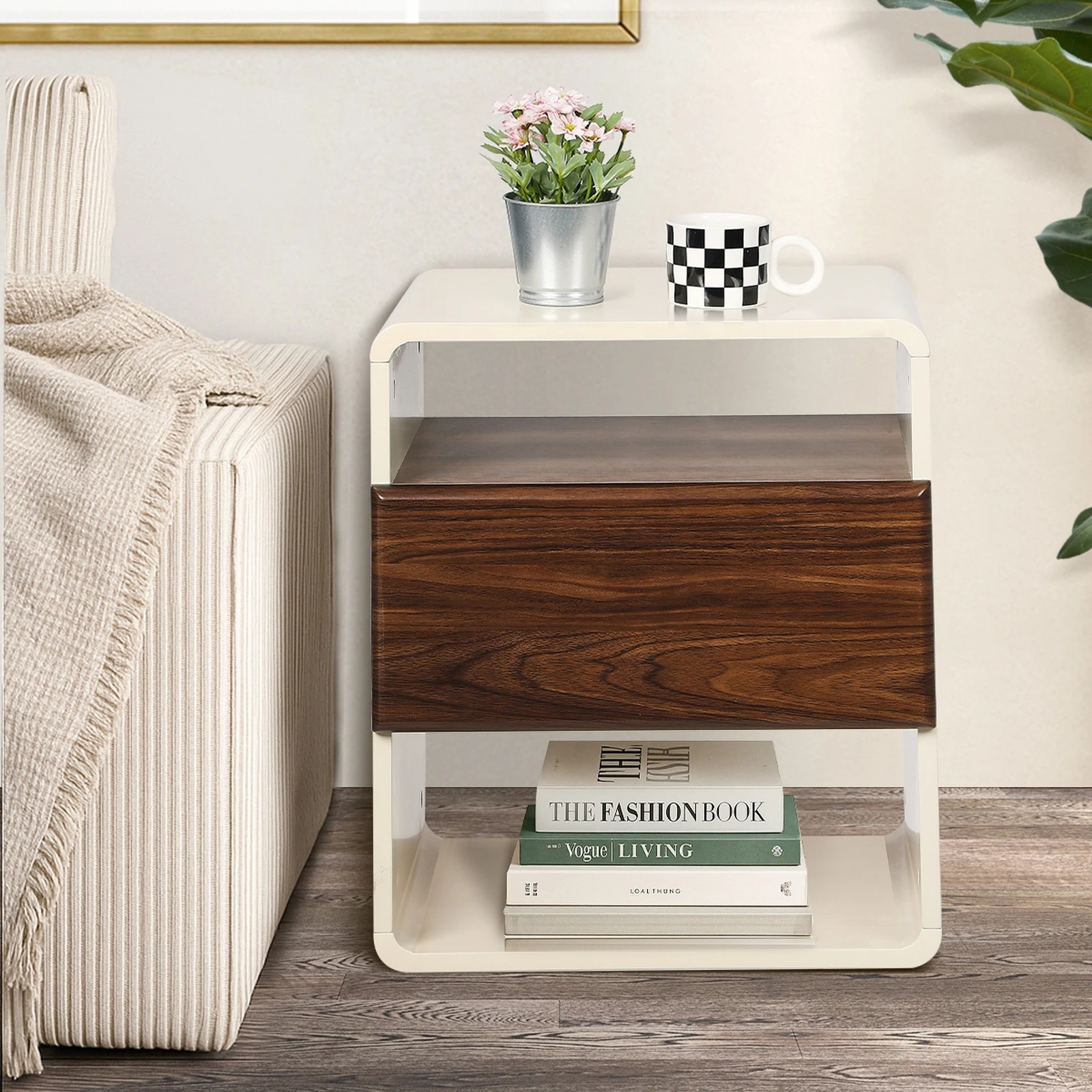 4 Oikiture 2x Bedside Tables Nightstand Side Table Drawer Storage Shelf Retro - Multi, 4 of 9