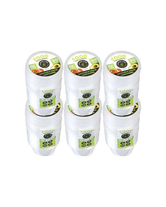 Lemon & Lime 6x 20PK Reusable 100ml Round Sauce Container With Lid Set - Clear