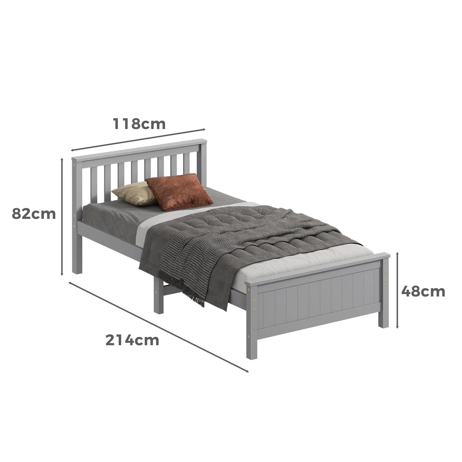 7 Alfordson Bed Frame Wooden King Single Slatted Headboard Timber Fabiano - Grey, 7 of 10