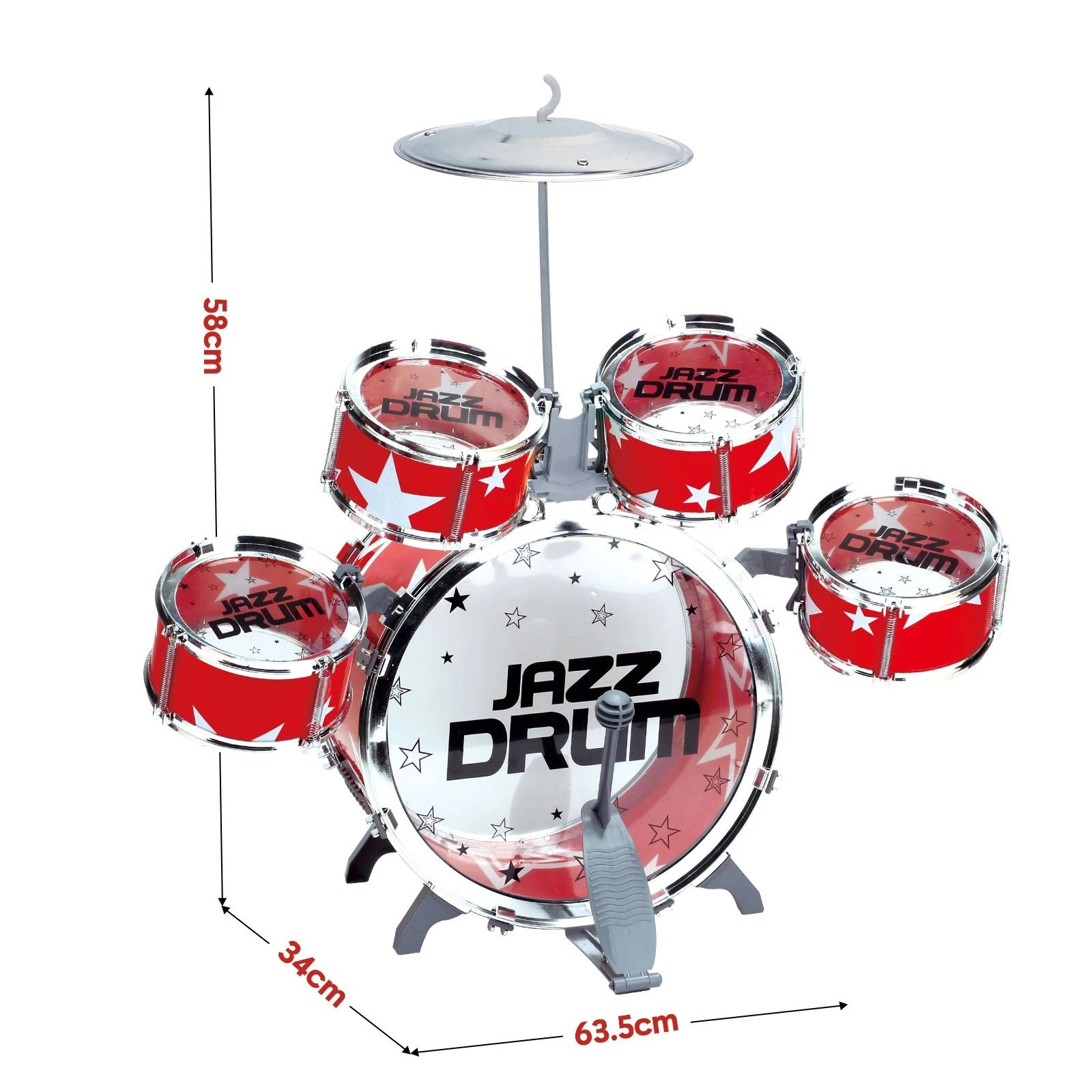 2 Ausway Red Kids Drum Set with Stool - 5-Piece Beginner Musical Instrument Toy, 2 of 6