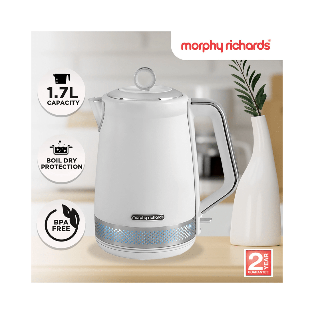 10 Morphy Richards Illumination 1.7 L Electric Kettle 2200w Water Boiling Jug - White, 10 of 10