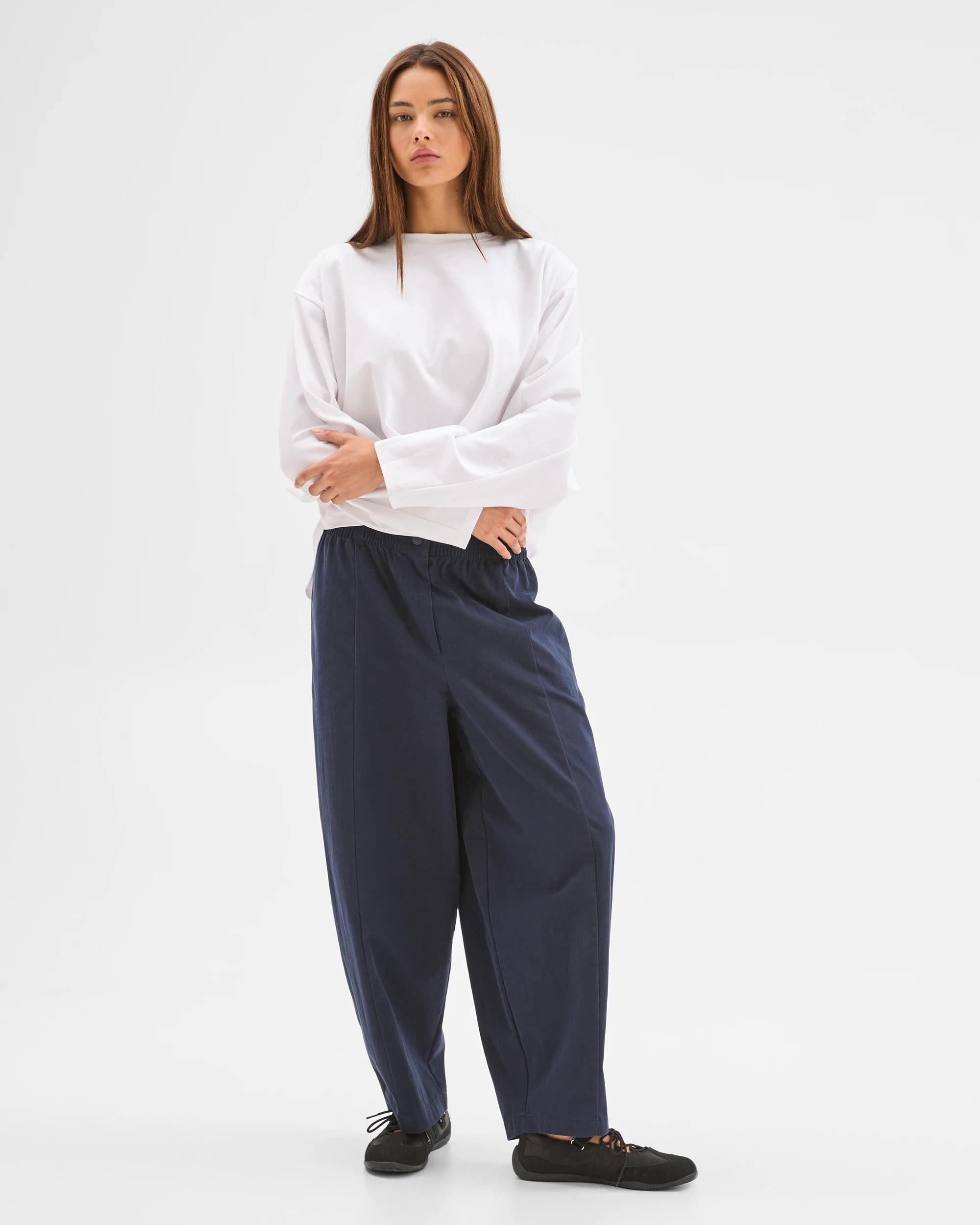 1 Lily Loves Australian Cotton Blend Pull On Pleat Pants DEEP NAVY, 1 of 5